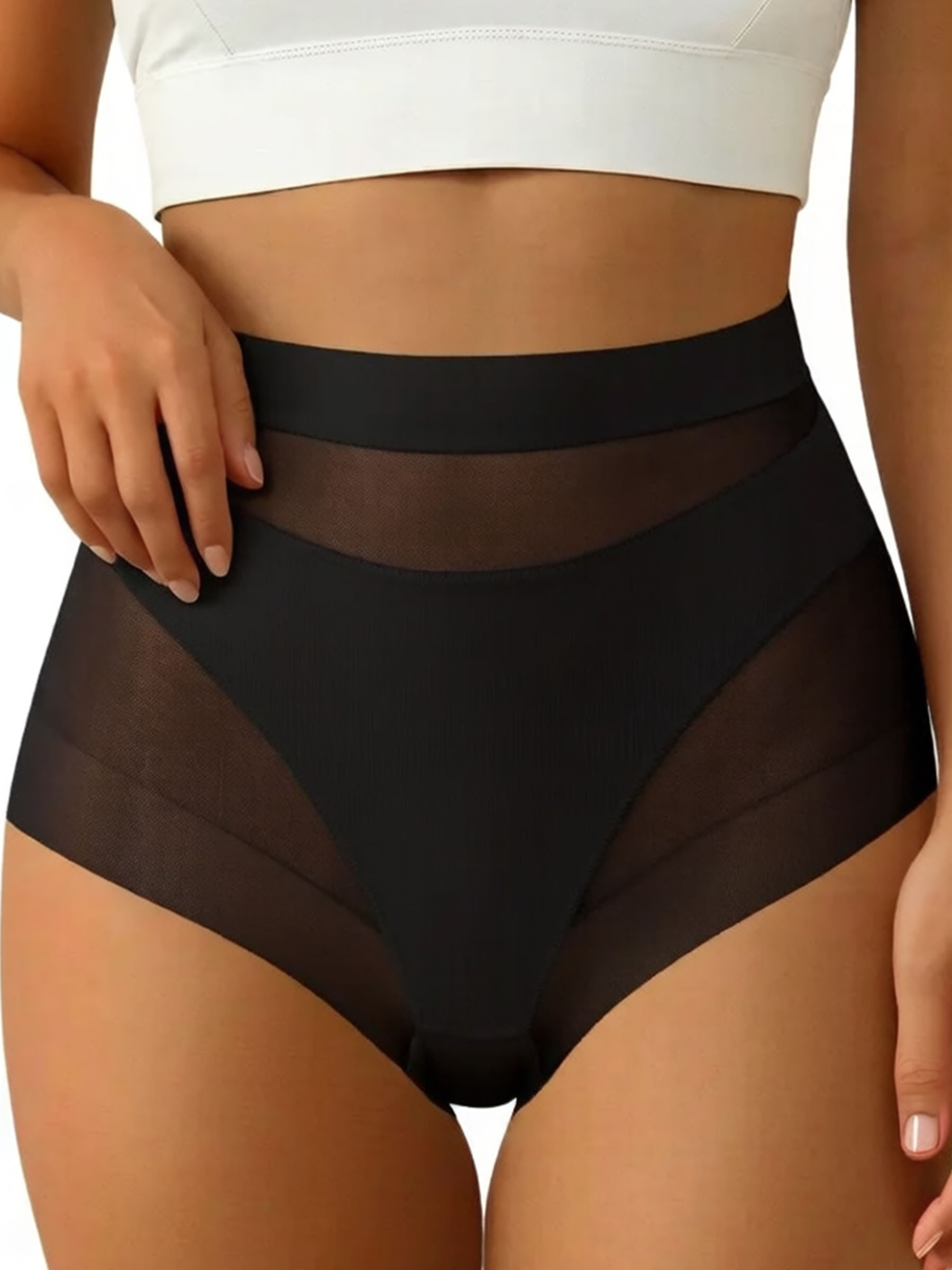 High Waisted Mesh Cheeky Briefs - Breathable No Show Tummy Slimming Underwear