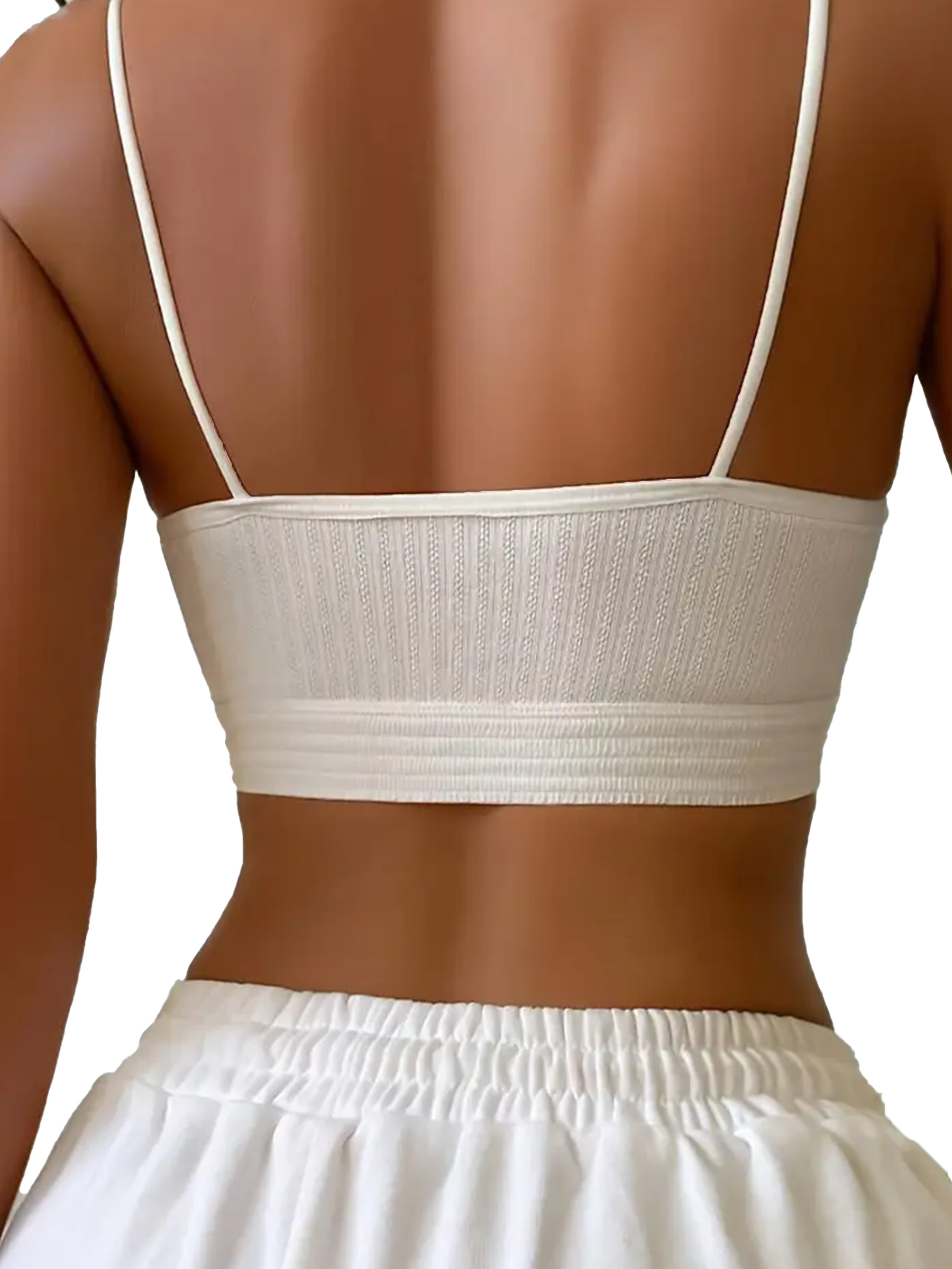 Solid Textured Backless Spaghetti Strap Push Up Crop Top Bra