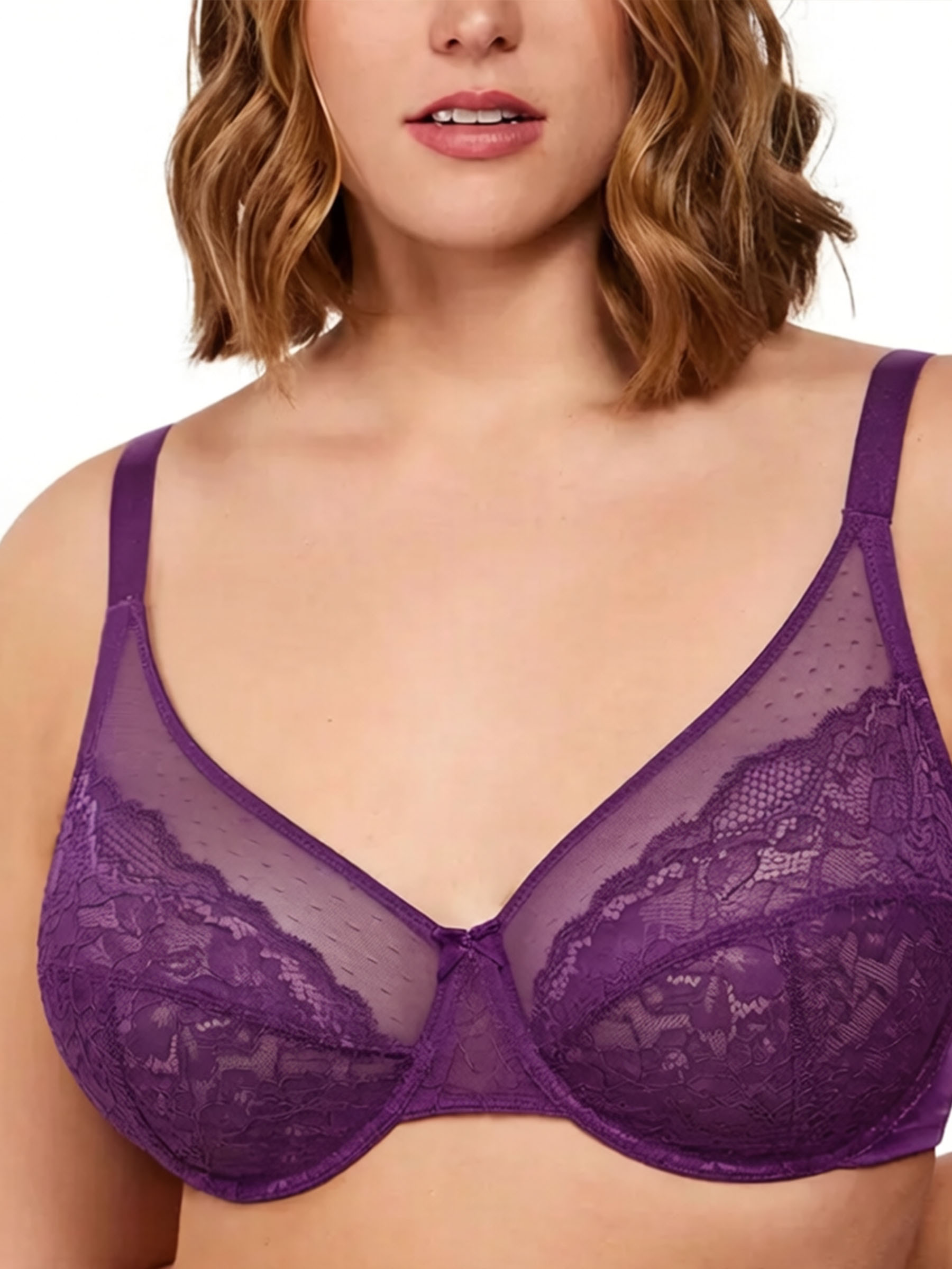 Enchante Floral Lace Plus Size Unlined Minimizer Full Coverage Bra
