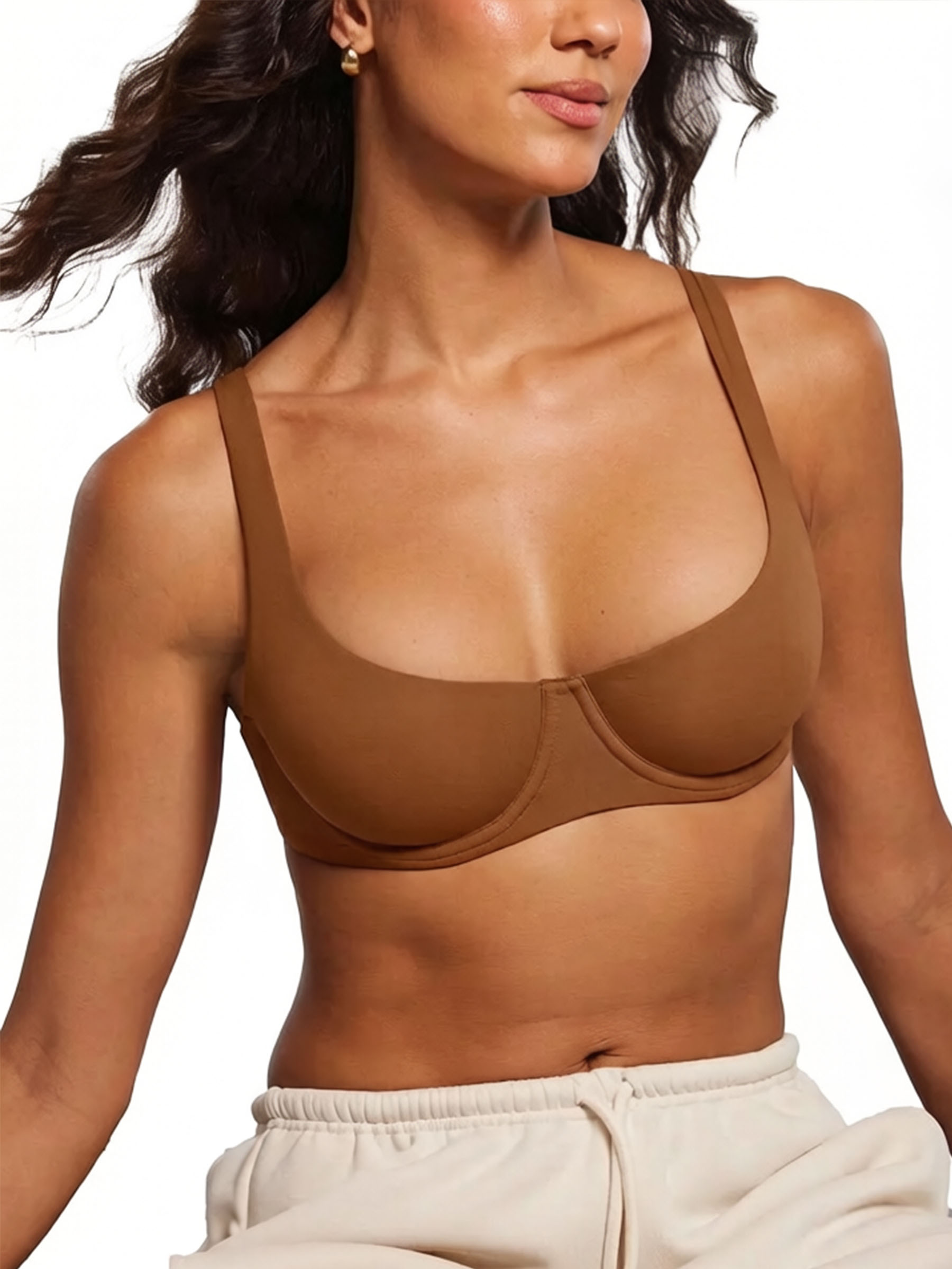 Unlined Balconette Underwire Supportive Plus Size Scoop Neck Bra