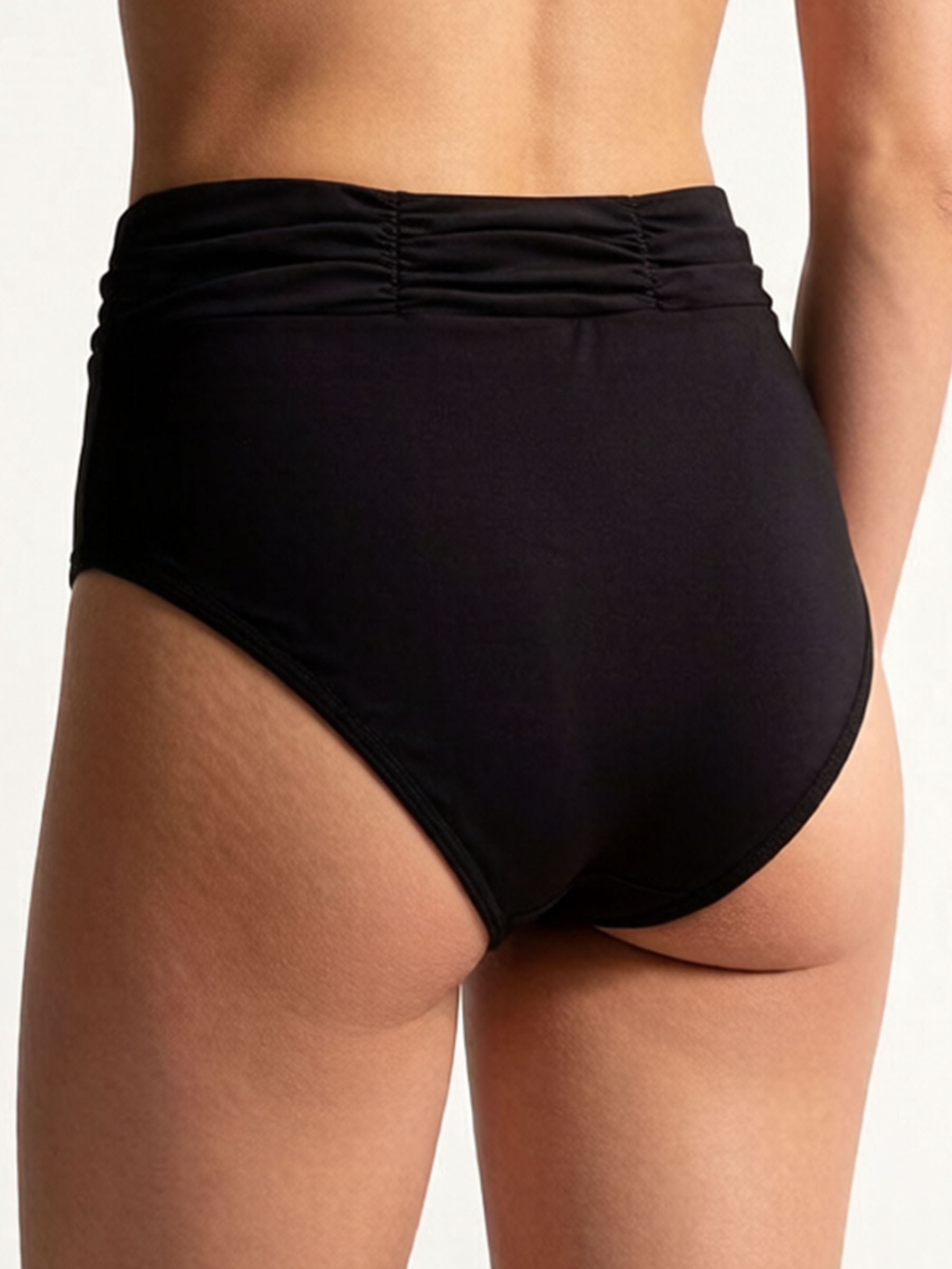 Black Ruched High-Waist Bikini Bottoms