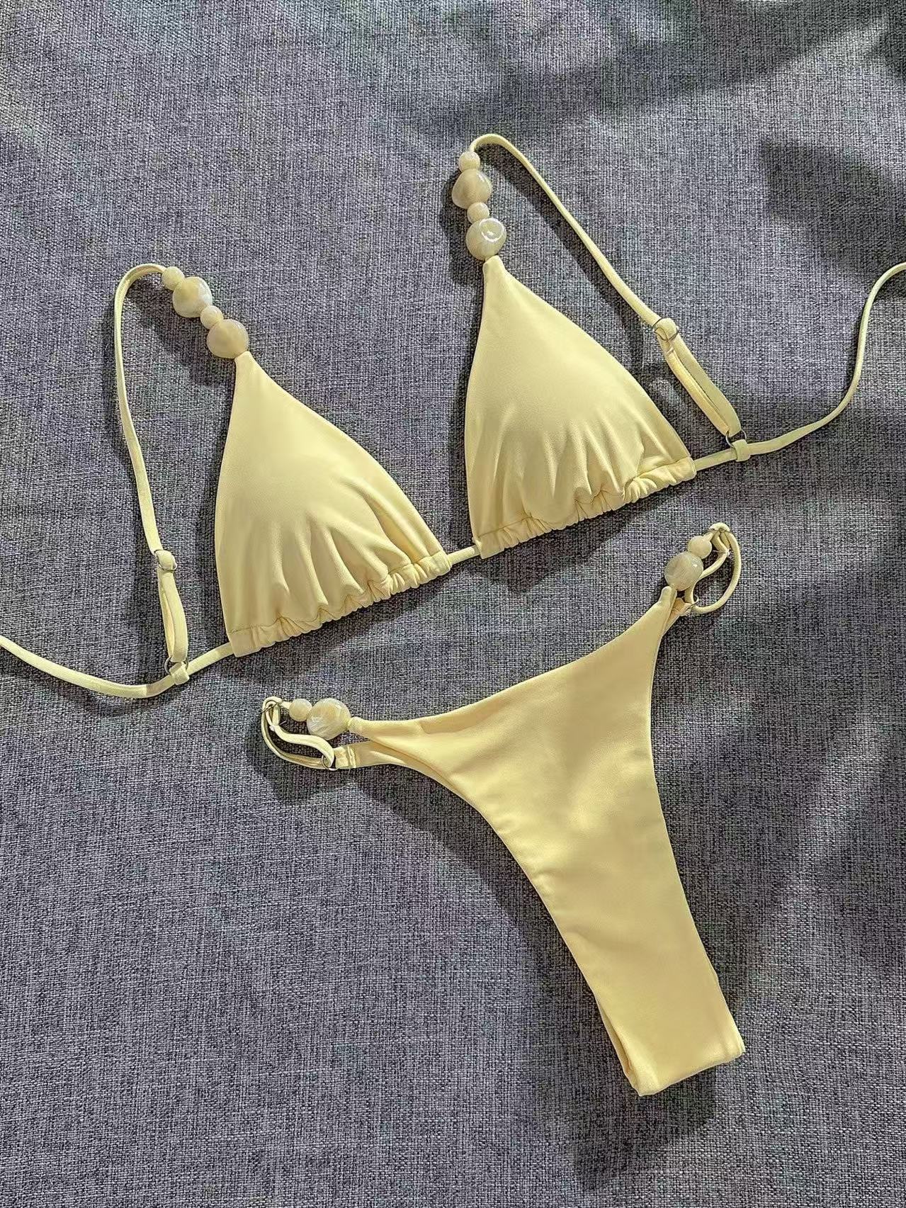 Beaded Straps Triangle One-Piece Swimsuit