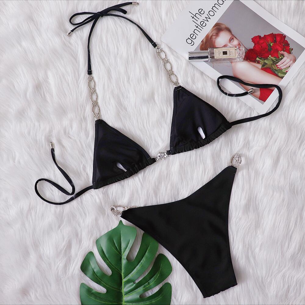 Black Rhinestone Bikini Set