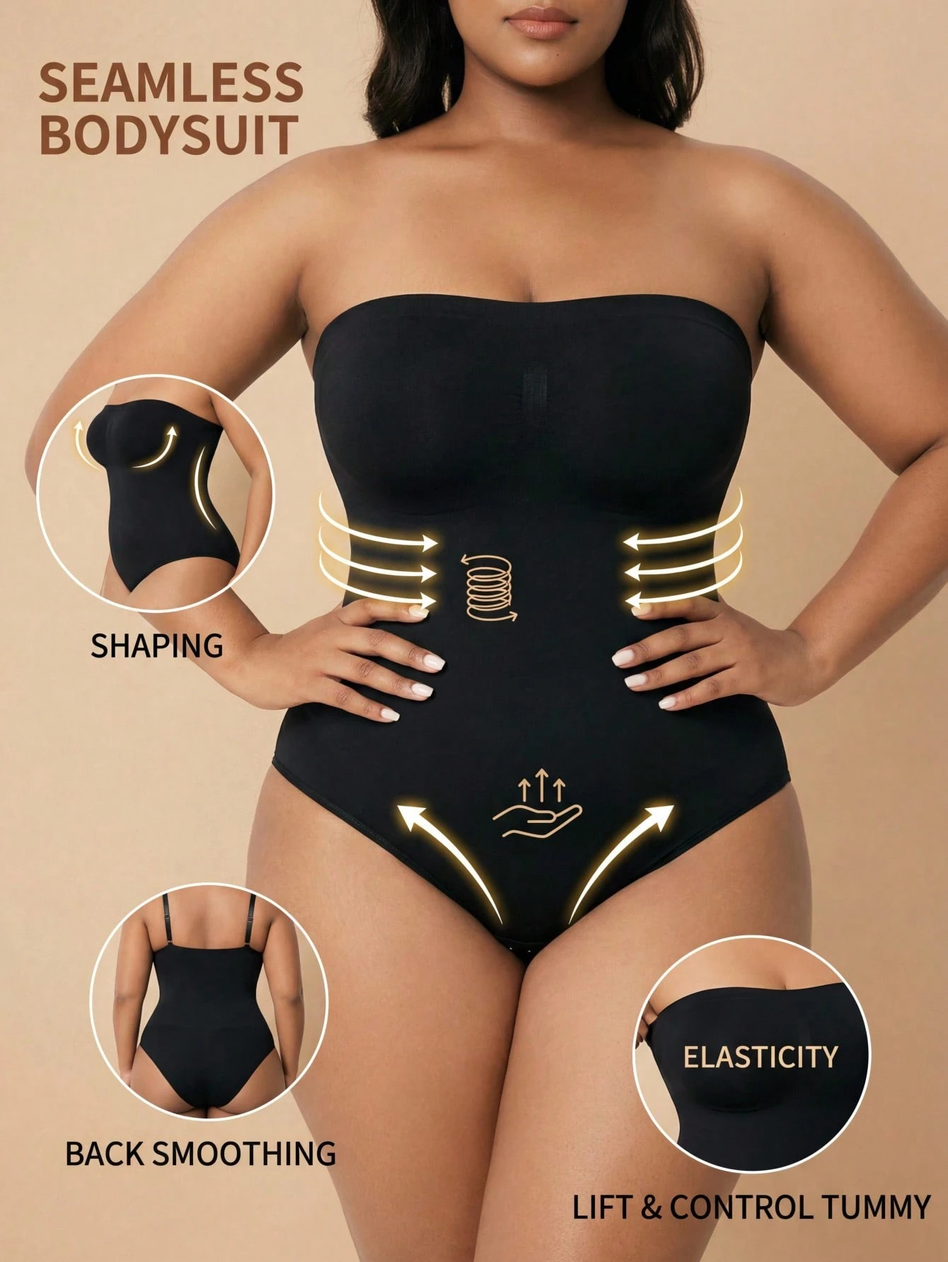 Strapless Bandeau Light Shaping Bodysuit Skims Style Plus Size Tummy Control Underdress Shapewear