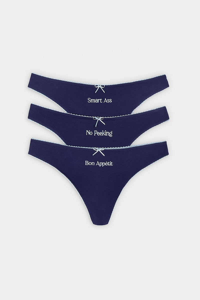 Playful Graphic Thong Three-piece set with Contrast Trim