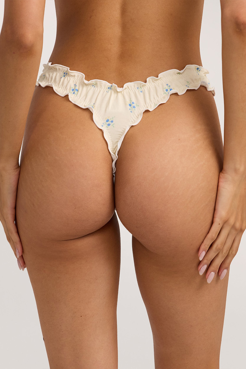 Whimsical Ruffled Thong Three-piece set with Mixed Prints