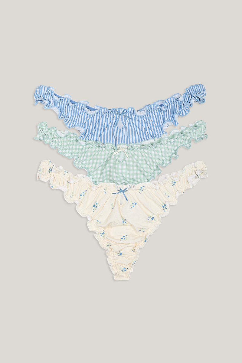 Whimsical Ruffled Thong Three-piece set with Mixed Prints