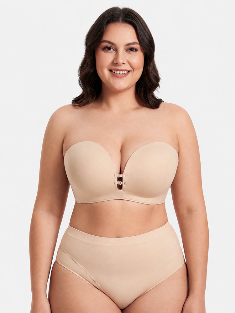 Plus-Size Women's Strapless Double Front Clasp Push-Up Bra