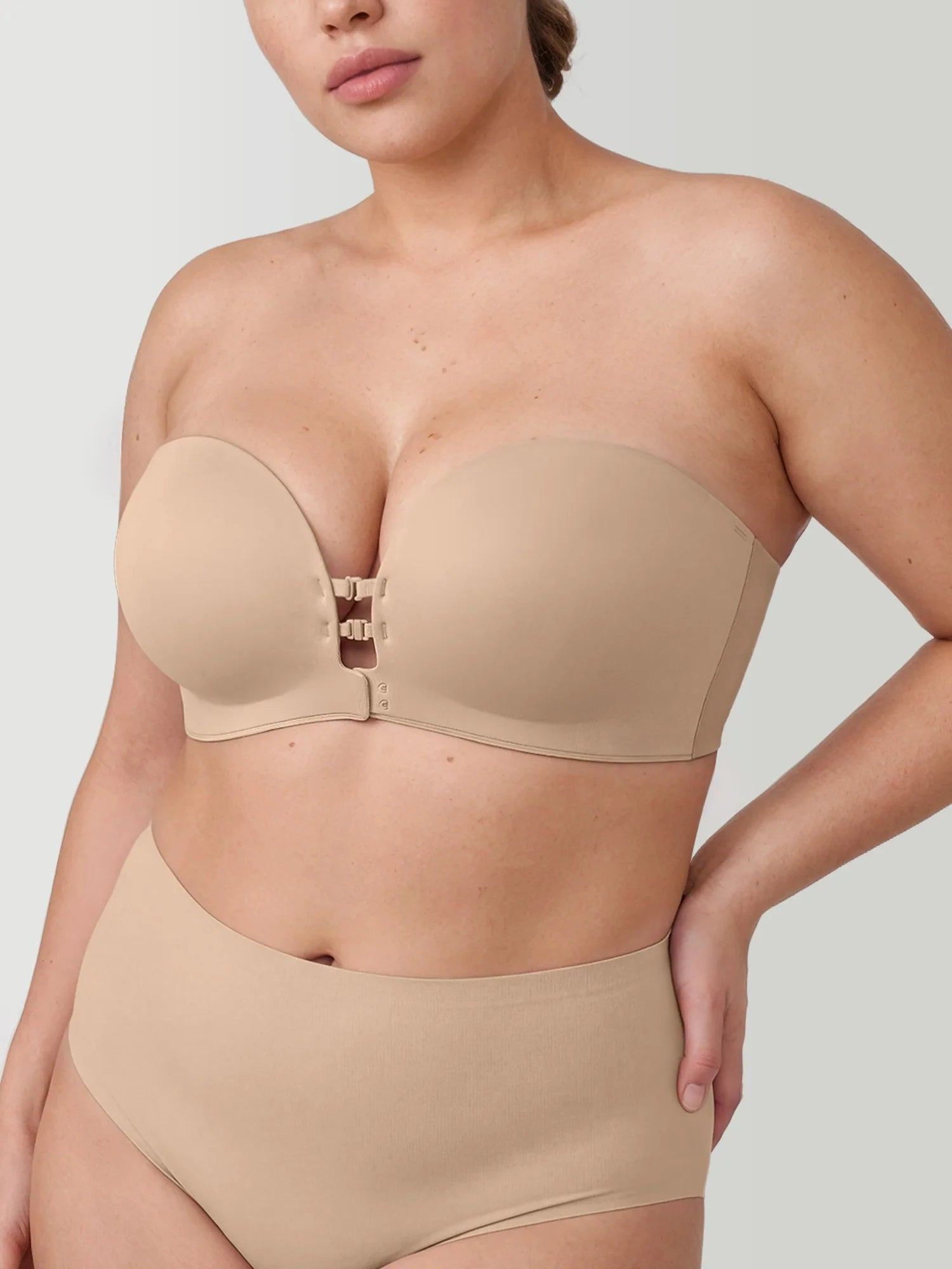 Plus-Size Women's Strapless Double Front Clasp Push-Up Bra