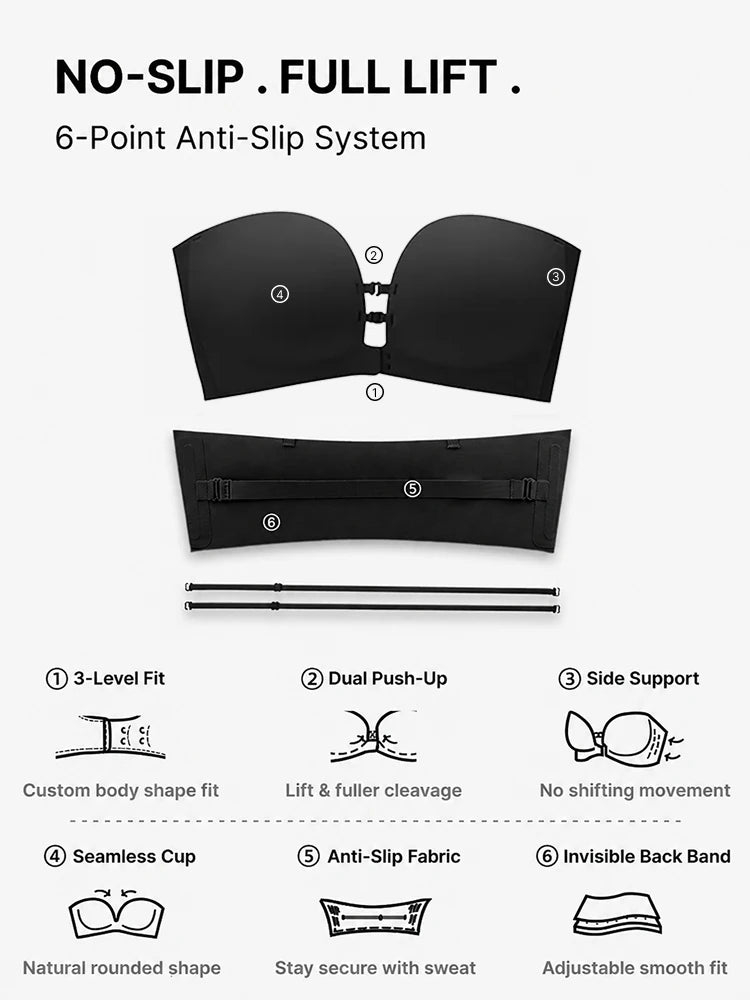 Plus-Size Women's Strapless Double Front Clasp Push-Up Bra