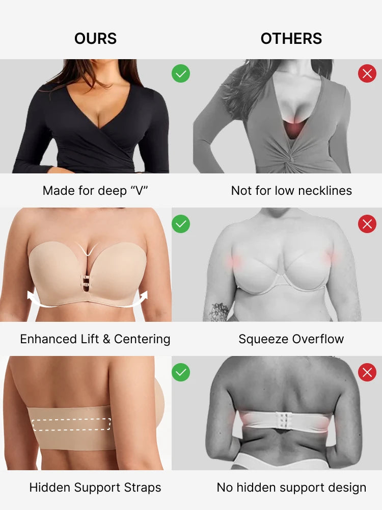 Plus-Size Women's Strapless Double Front Clasp Push-Up Bra