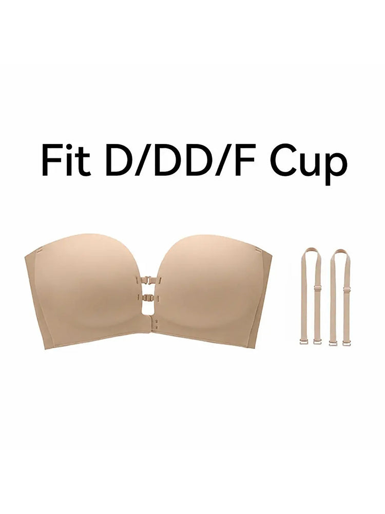 Plus-Size Women's Strapless Double Front Clasp Push-Up Bra