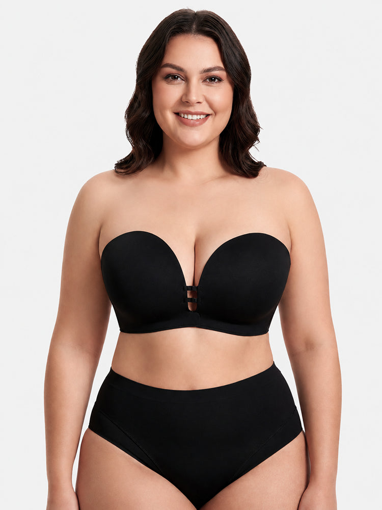 Plus-Size Women's Strapless Double Front Clasp Push-Up Bra