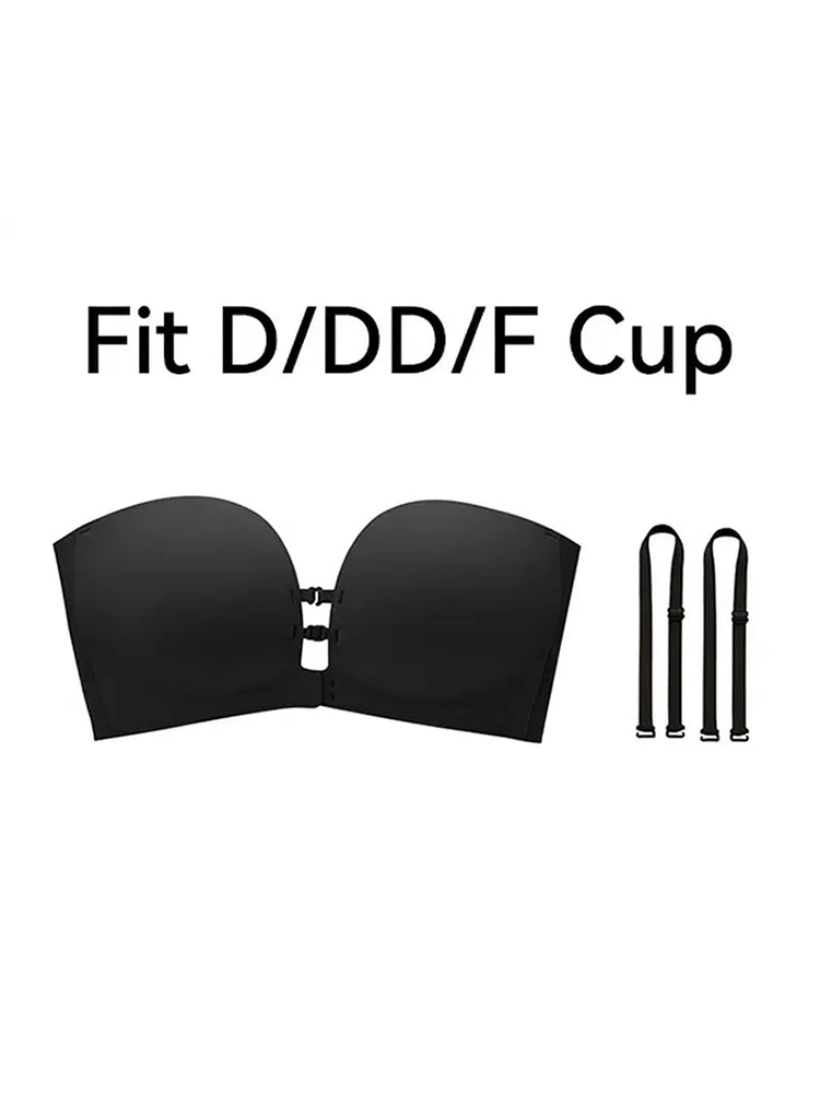 Plus-Size Women's Strapless Double Front Clasp Push-Up Bra