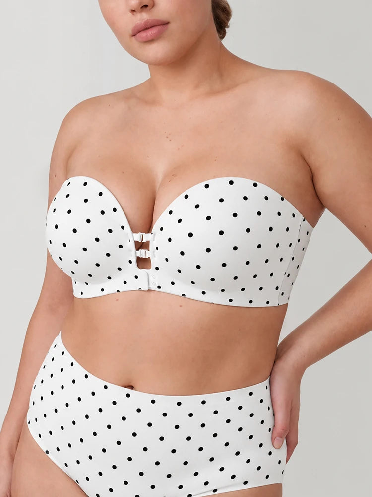 Plus-Size Women's Strapless Double Front Clasp Push-Up Bra
