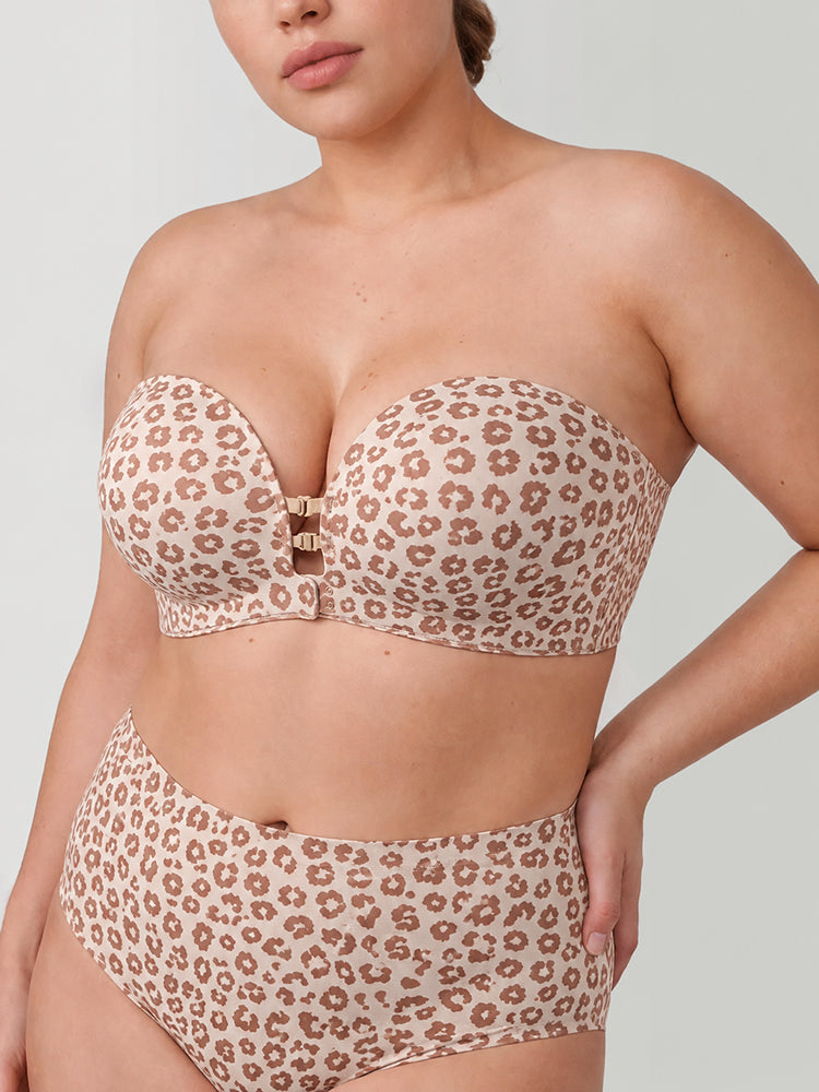 Plus-Size Women's Strapless Double Front Clasp Push-Up Bra