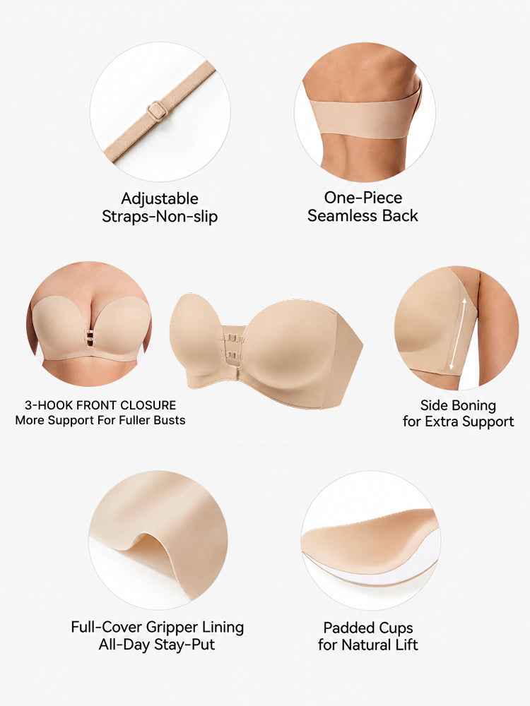Plus-Size Women's Strapless Double Front Clasp Push-Up Bra