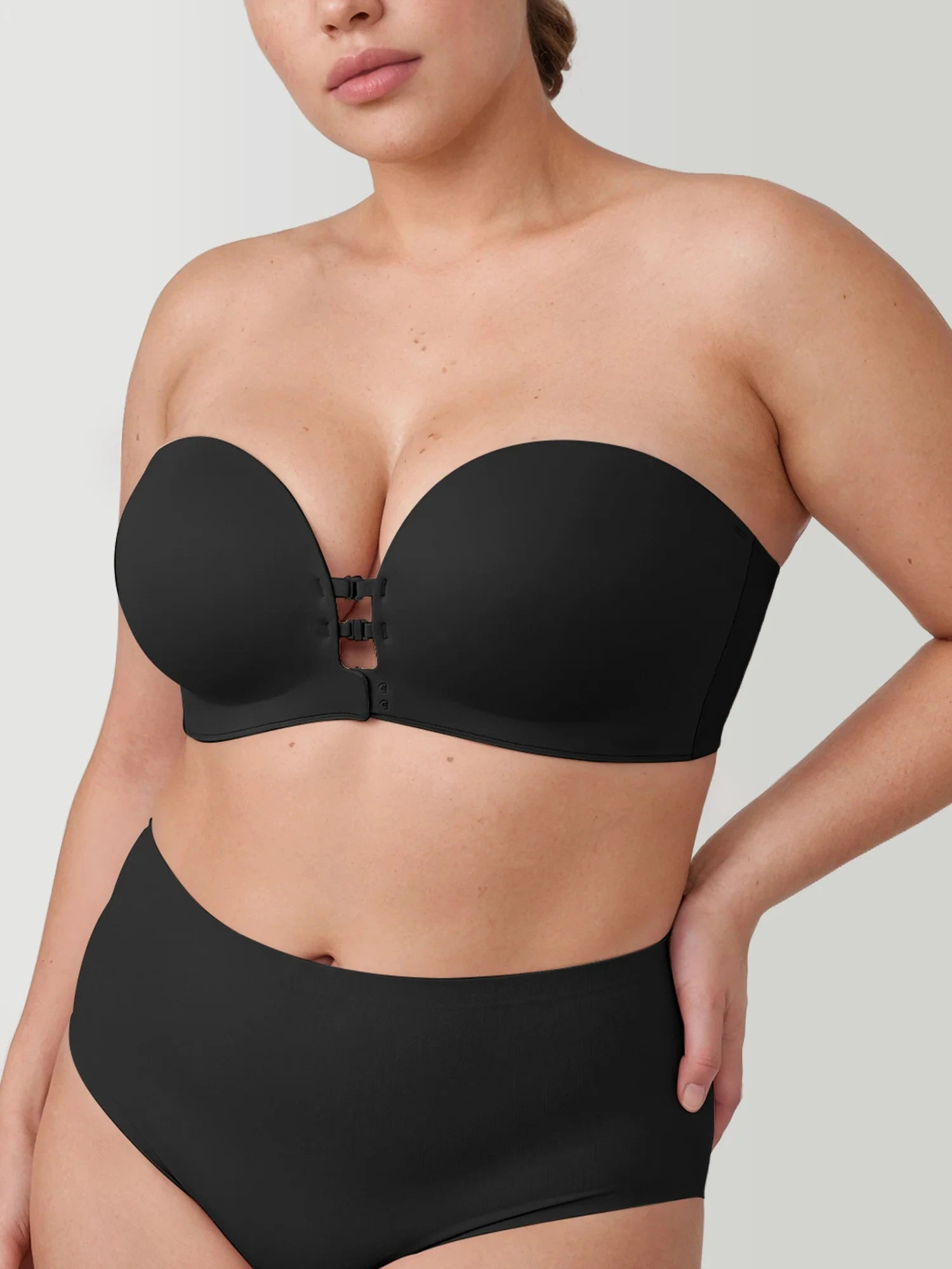 Plus-Size Women's Strapless Double Front Clasp Push-Up Bra