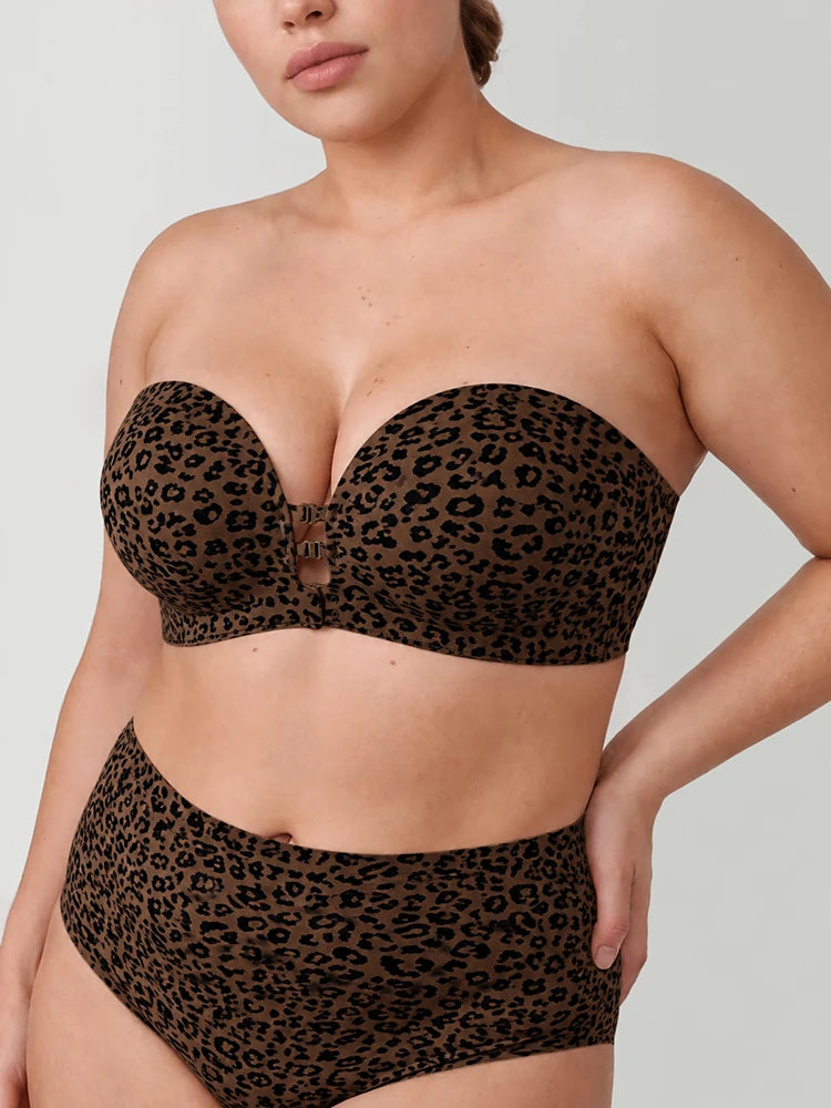 Plus-Size Women's Strapless Double Front Clasp Push-Up Bra