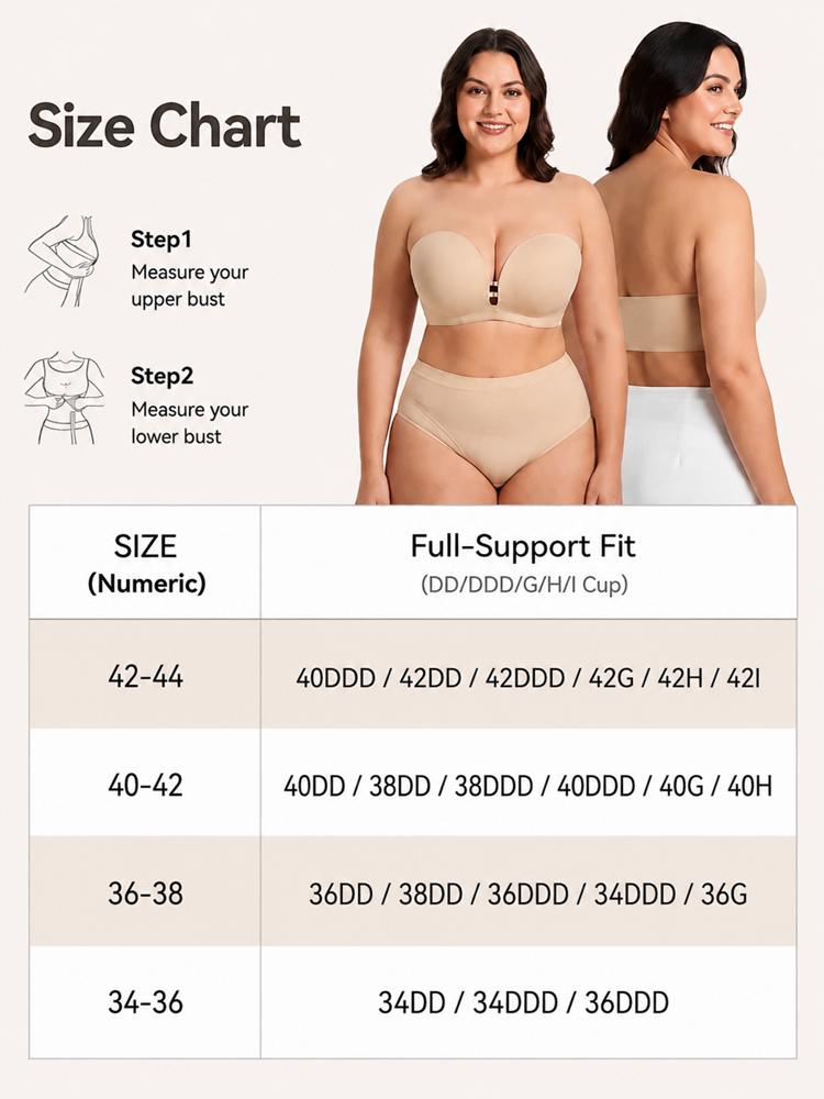 Plus-Size Women's Strapless Double Front Clasp Push-Up Bra
