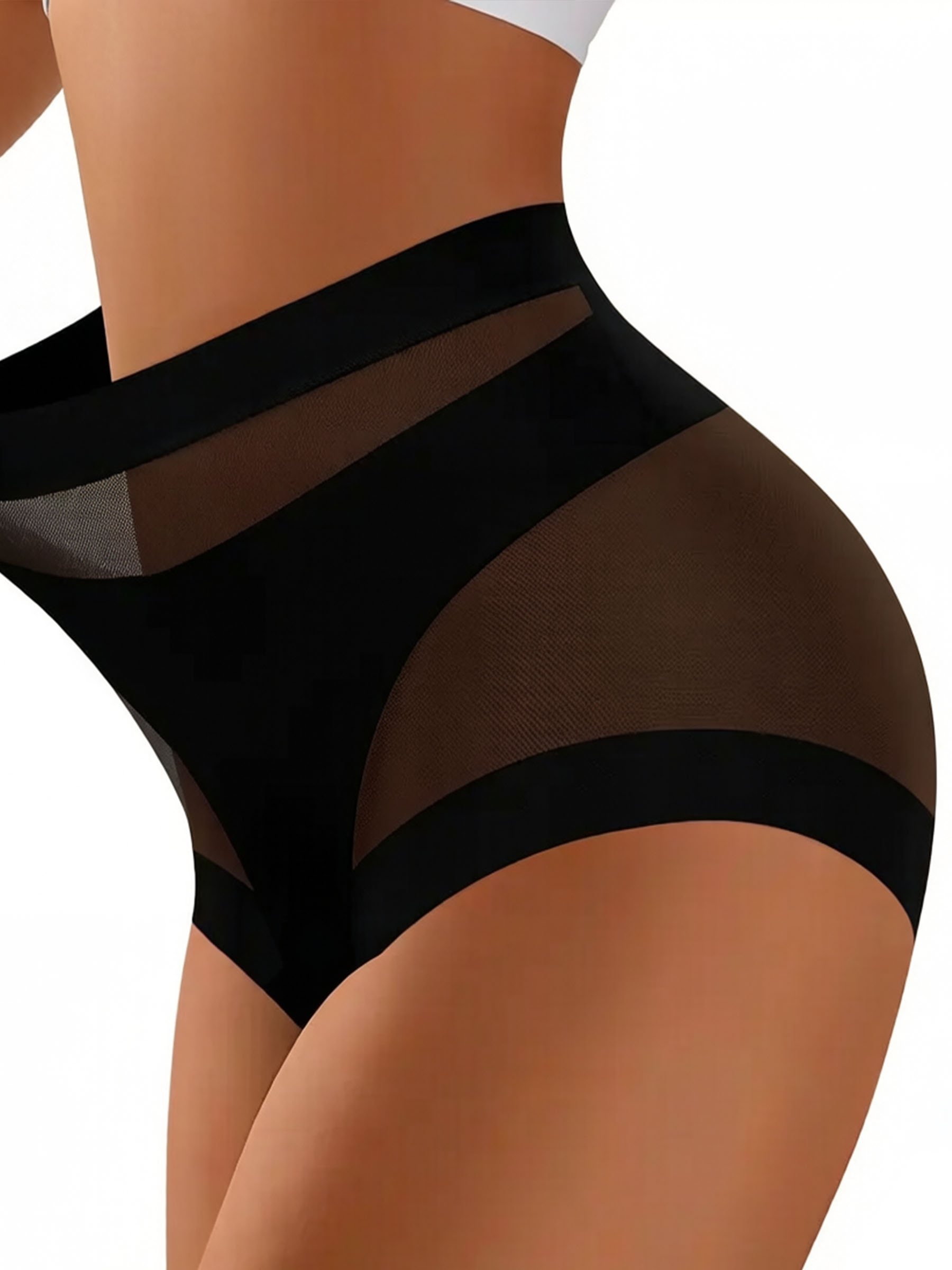 High Waisted Mesh Cheeky Briefs - Breathable No Show Tummy Slimming Underwear