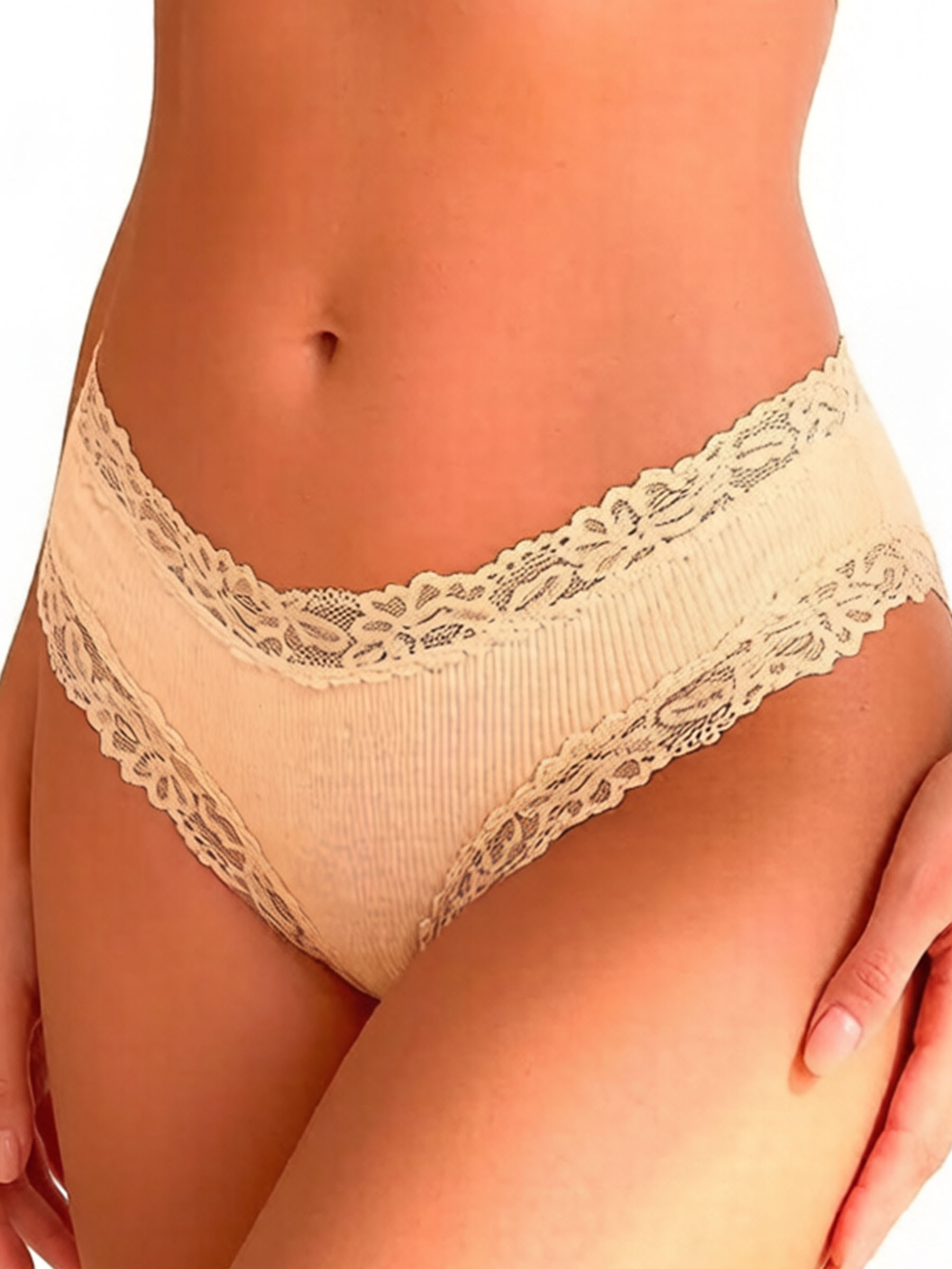 Low Rise Lace Trim Cotton Bikini Panties - Soft Breathable Underwear