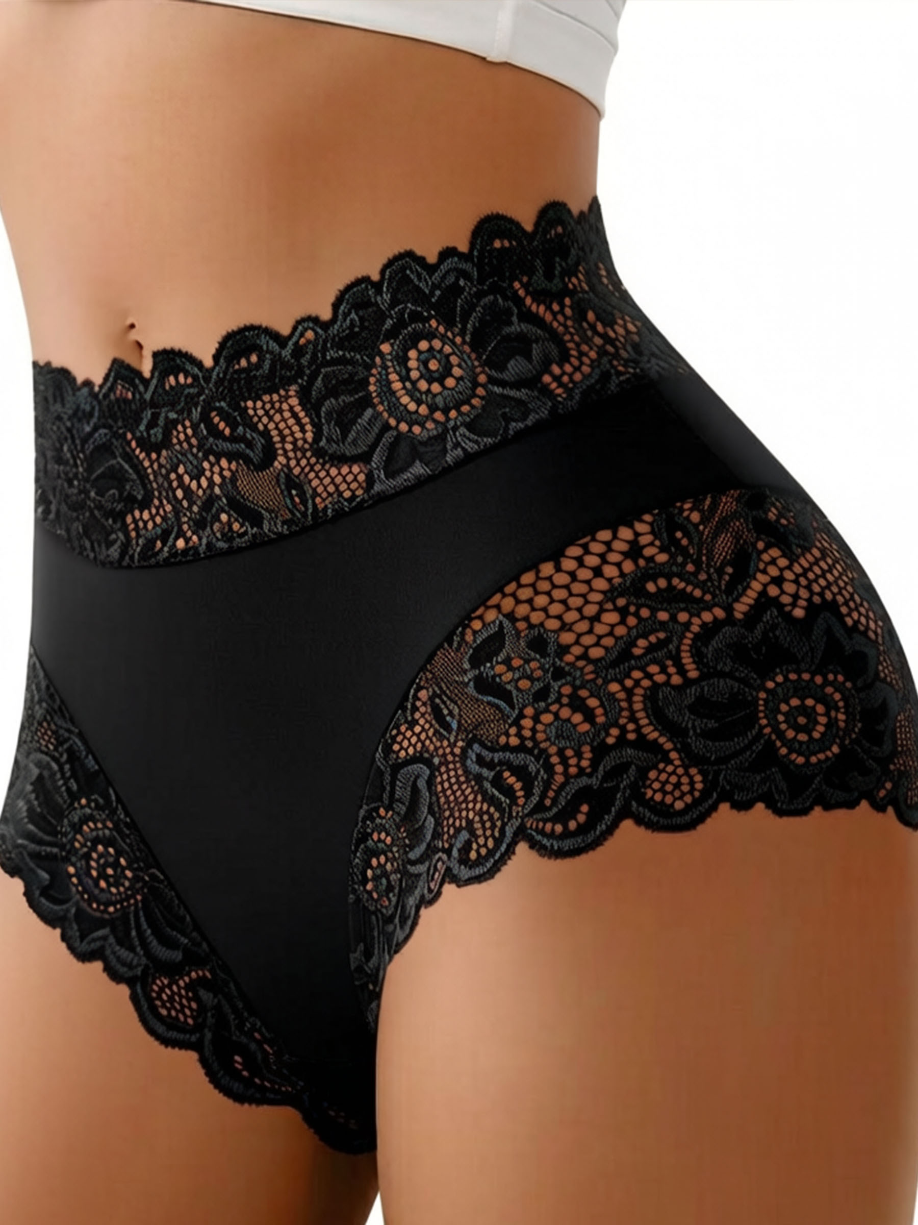 Mid-Waist Lace Trim Silky Briefs - Soft Smooth Breathable Everyday Underwear