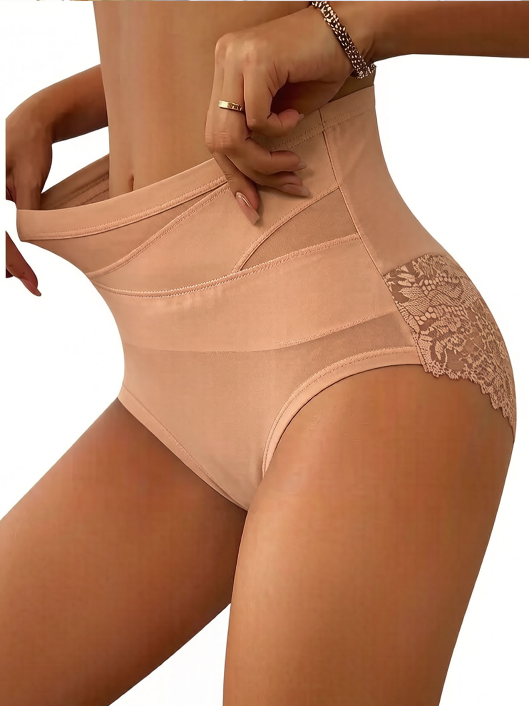 High Waist Cross Design Lace Briefs - Soft Milk Silk Breathable Underwear