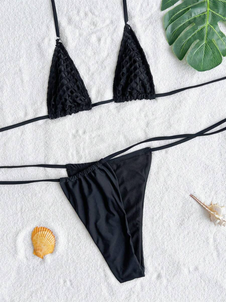 Crochet Mesh Three-Piece Bikini Set