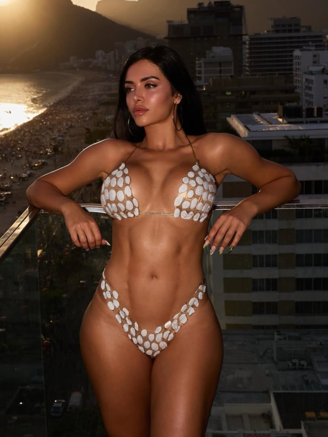 Metallic Spot Triangle Halter Tie-Side Bikini Set
