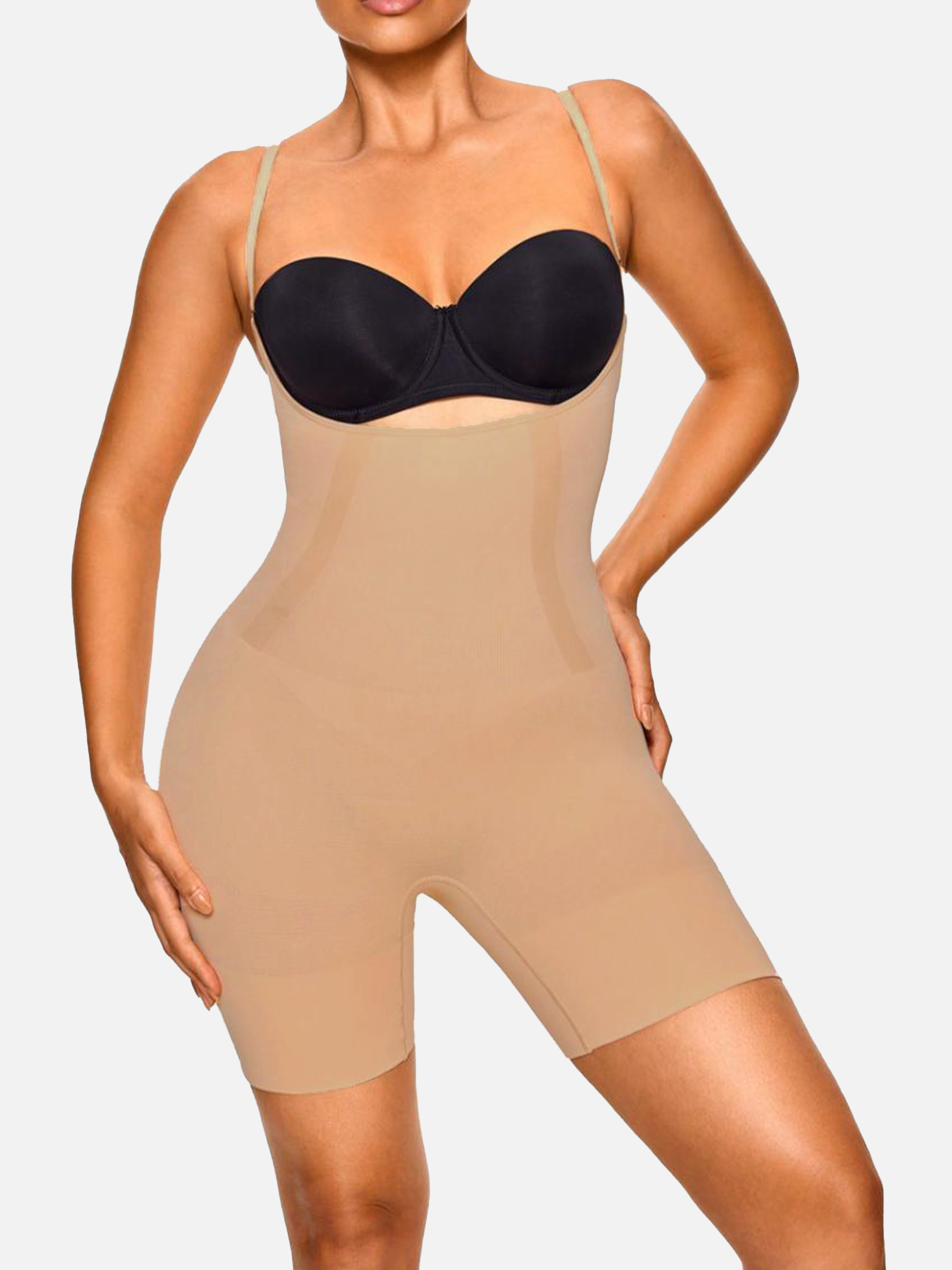 The Open Bust Mid-Thigh Shaping Bodysuit