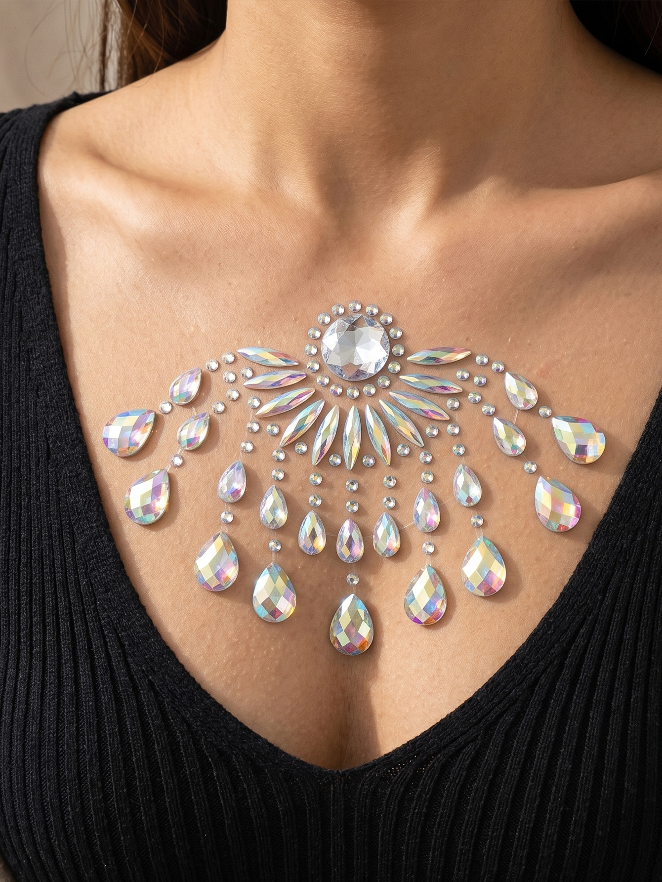 Shimmer Iridescent Firework Rhinestone Nipple Covers For Plus Size