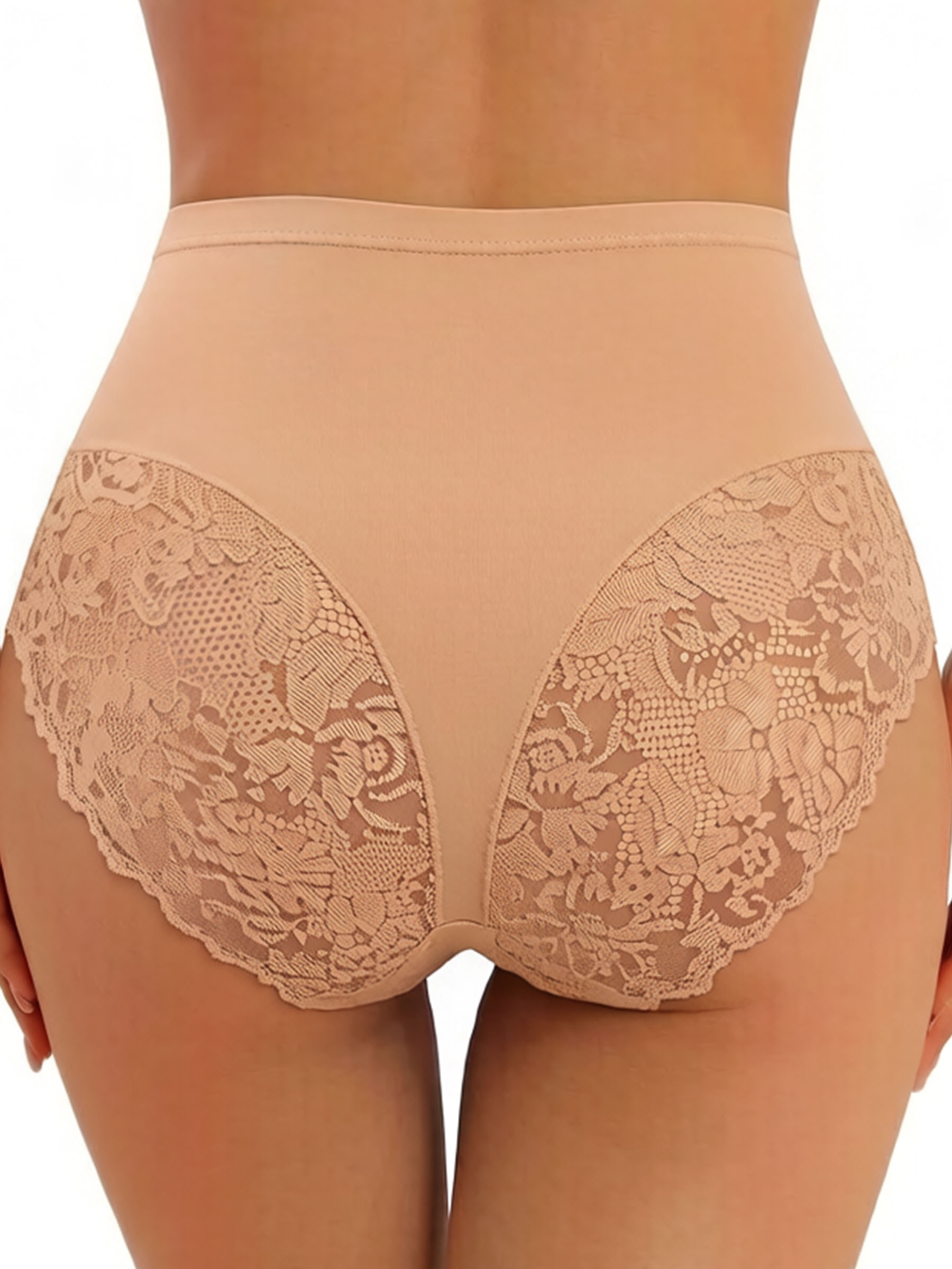 High Waist Cross Design Lace Briefs - Soft Milk Silk Breathable Underwear