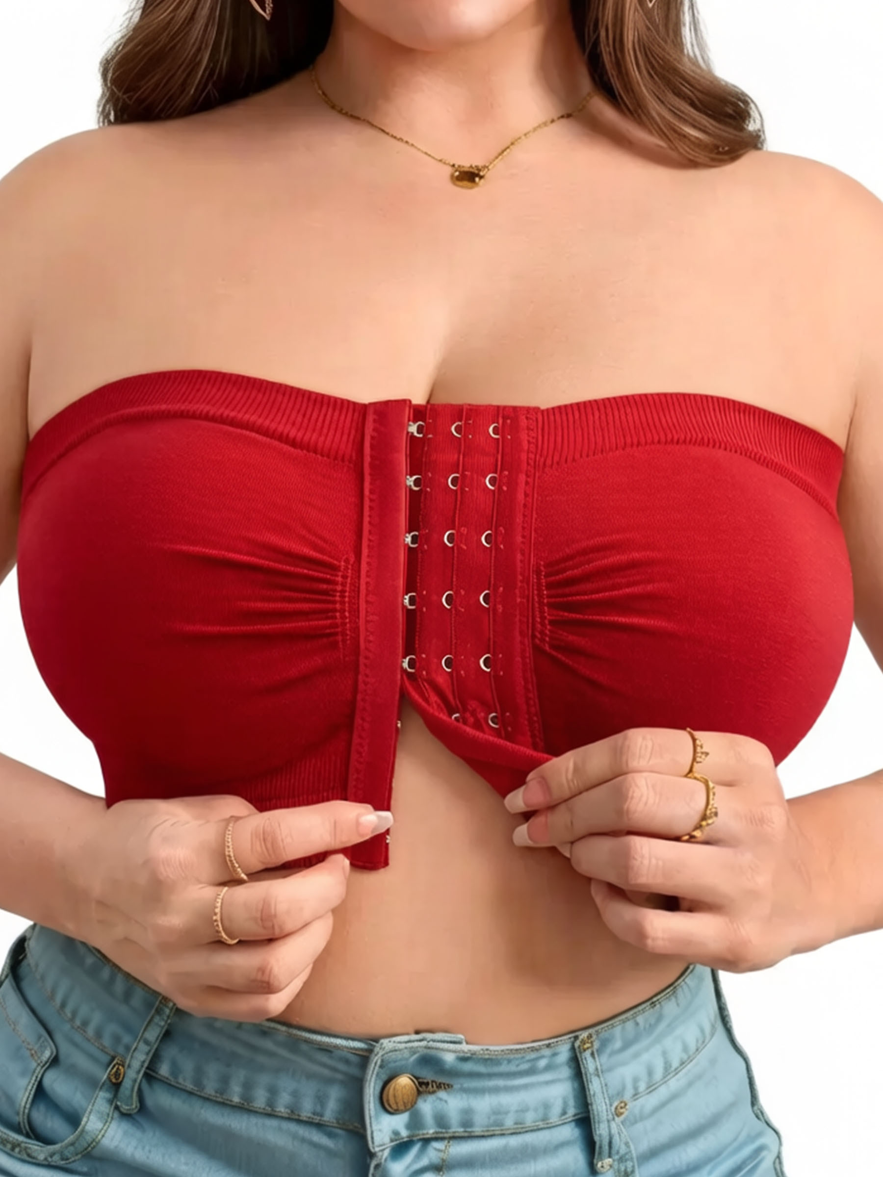 Plus Size Wireless Strapless Front Closure Bra