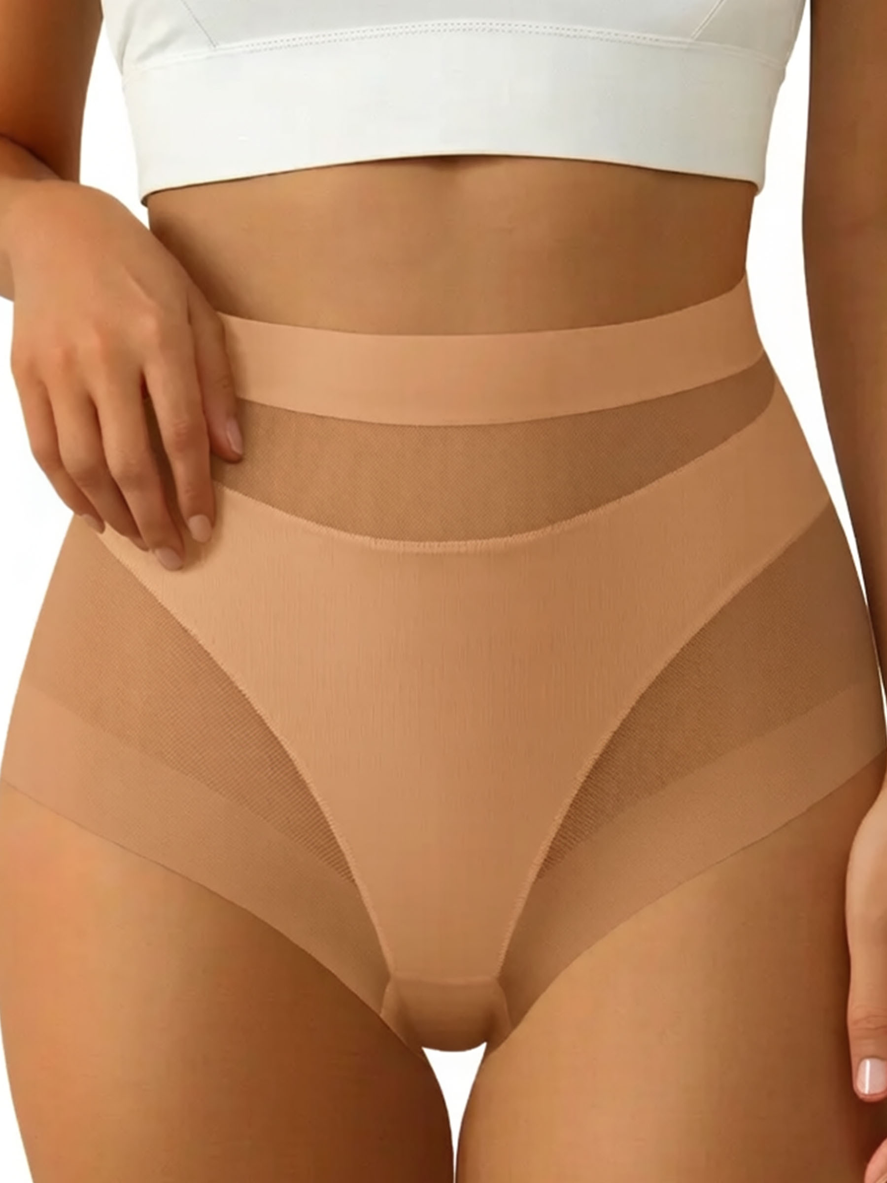 High Waisted Mesh Cheeky Briefs - Breathable No Show Tummy Slimming Underwear