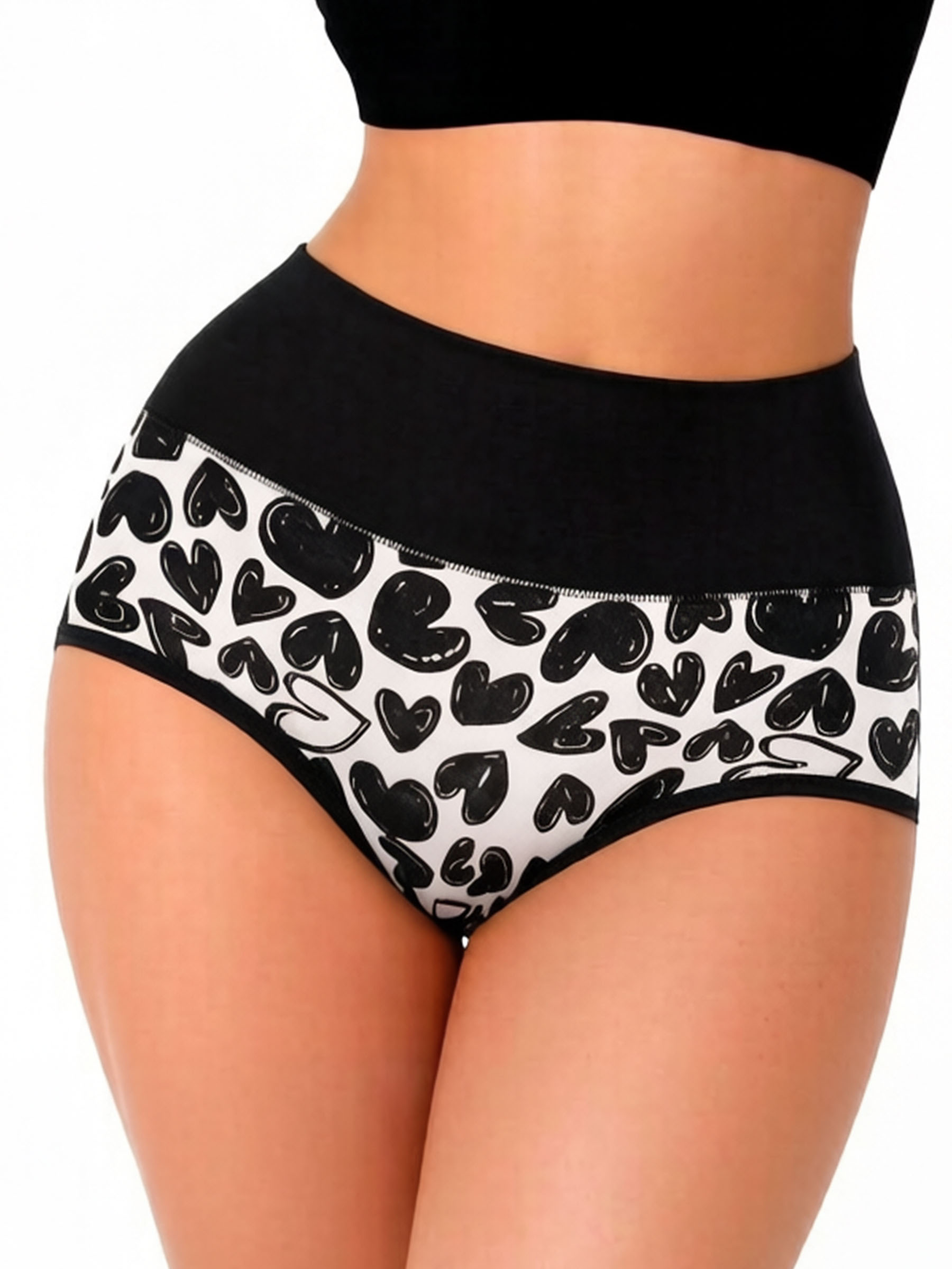 High Waist Cotton Briefs with Stretchy Waistband - Cute Print Postpartum Underwear