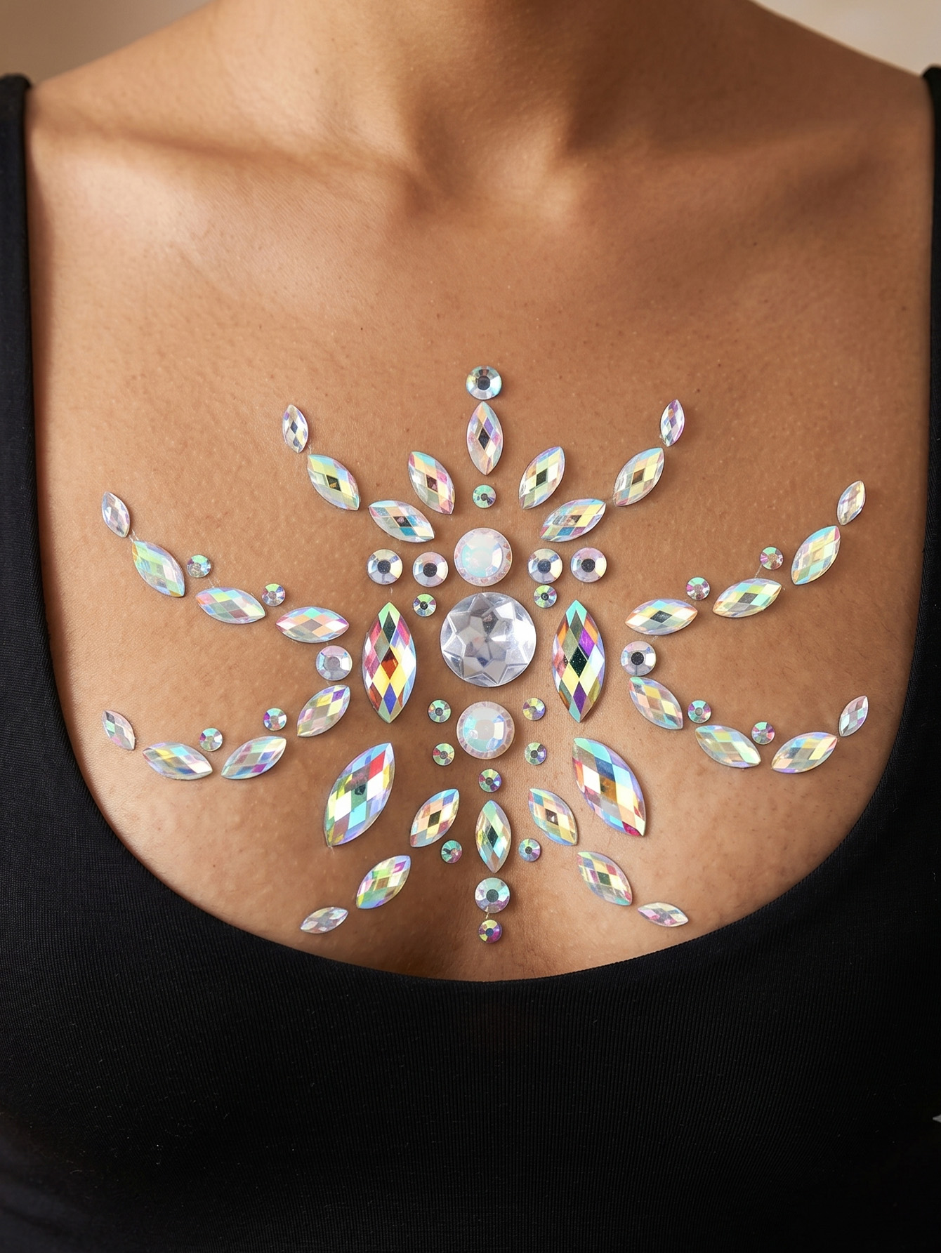 Shimmer Iridescent Firework Rhinestone Nipple Covers For Plus Size
