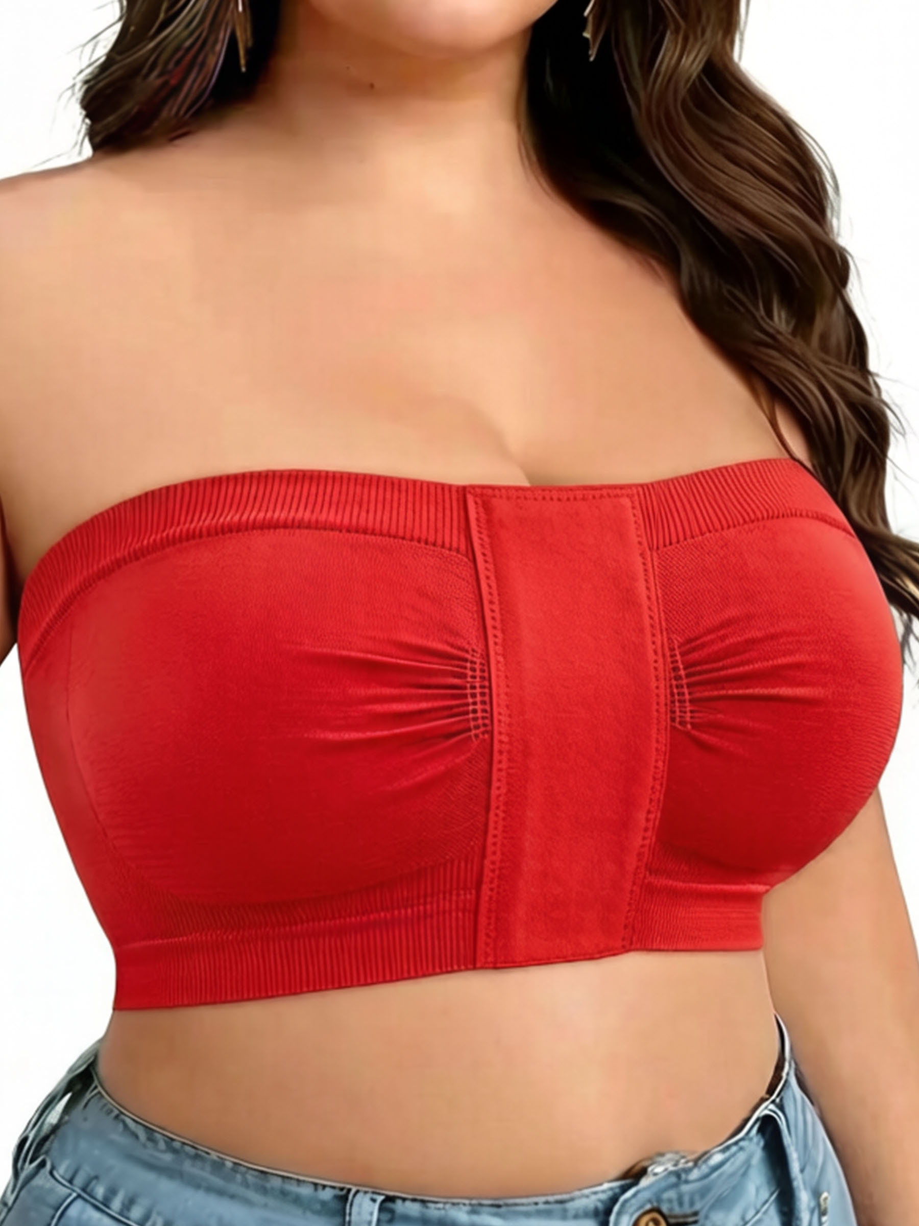 Plus Size Wireless Strapless Front Closure Bra