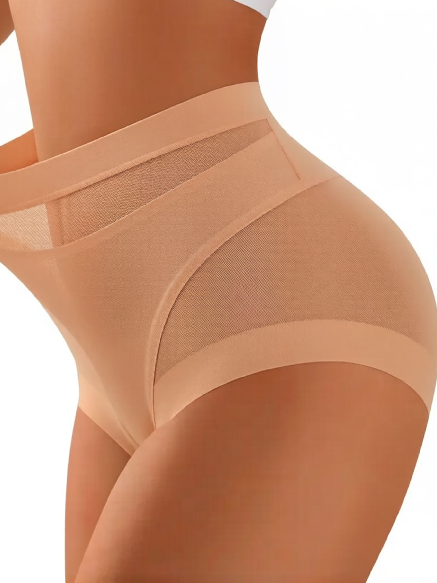 High Waisted Mesh Cheeky Briefs - Breathable No Show Tummy Slimming Underwear