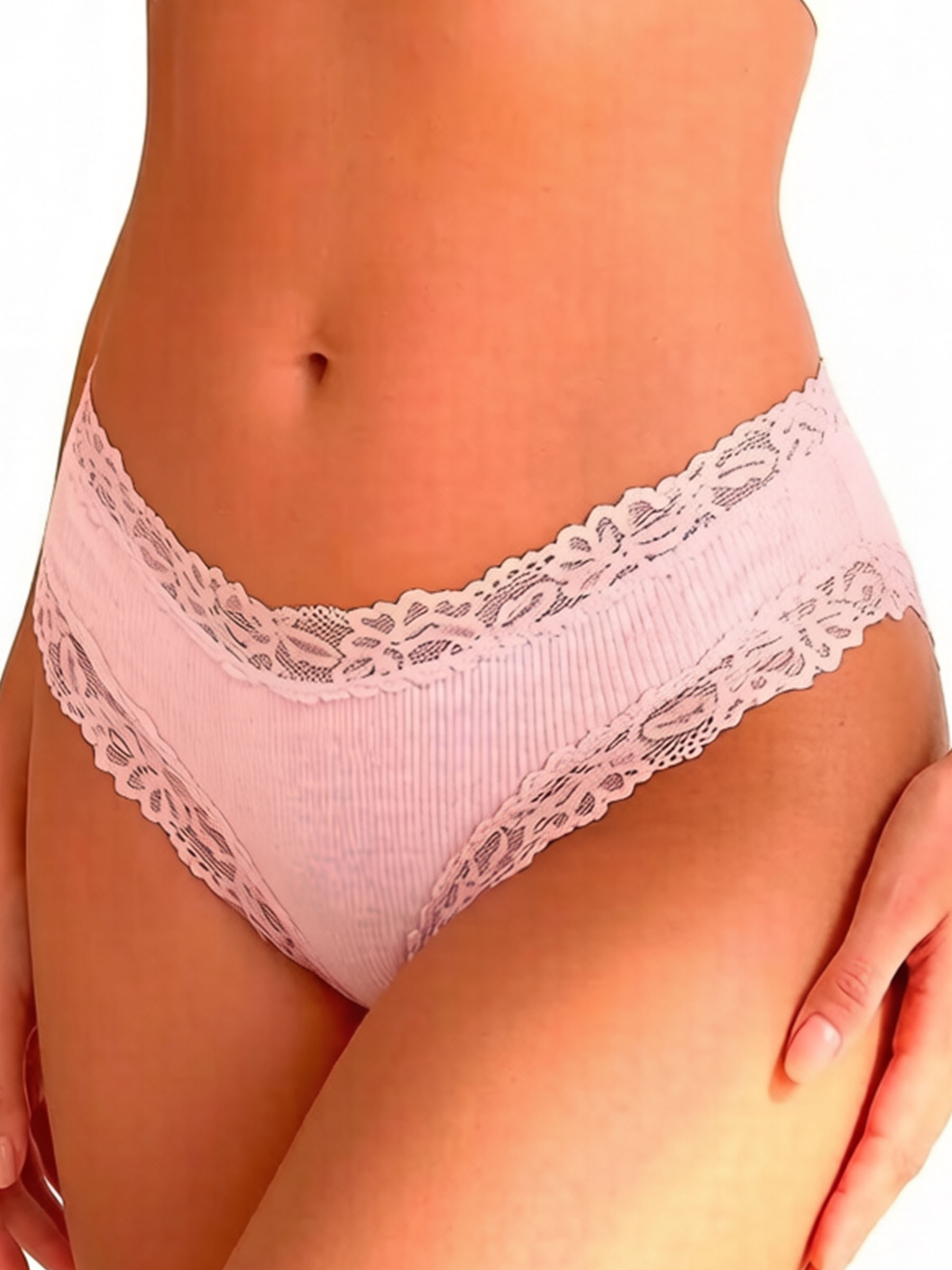 Low Rise Lace Trim Cotton Bikini Panties - Soft Breathable Underwear
