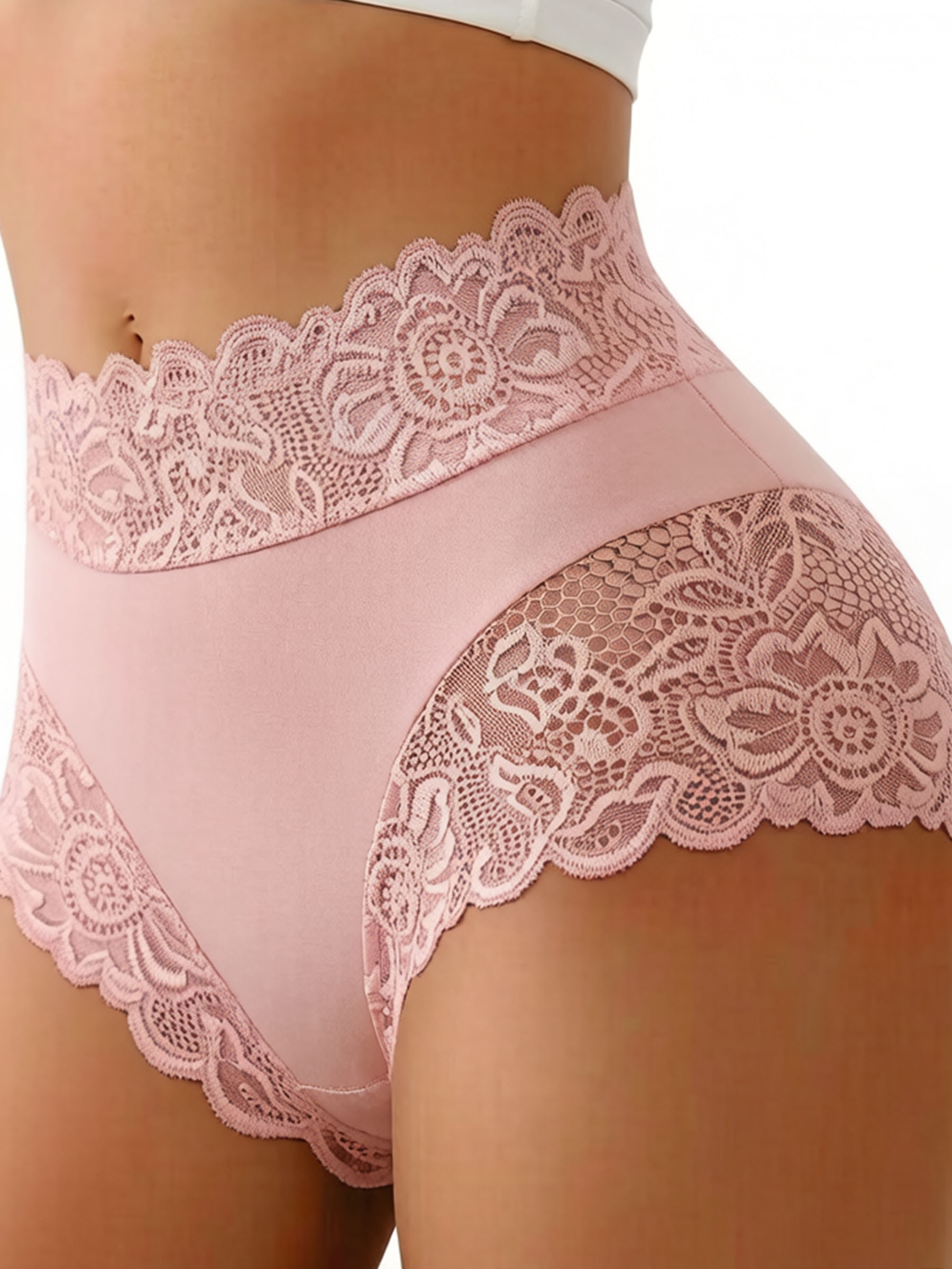 Mid-Waist Lace Trim Silky Briefs - Soft Smooth Breathable Everyday Underwear