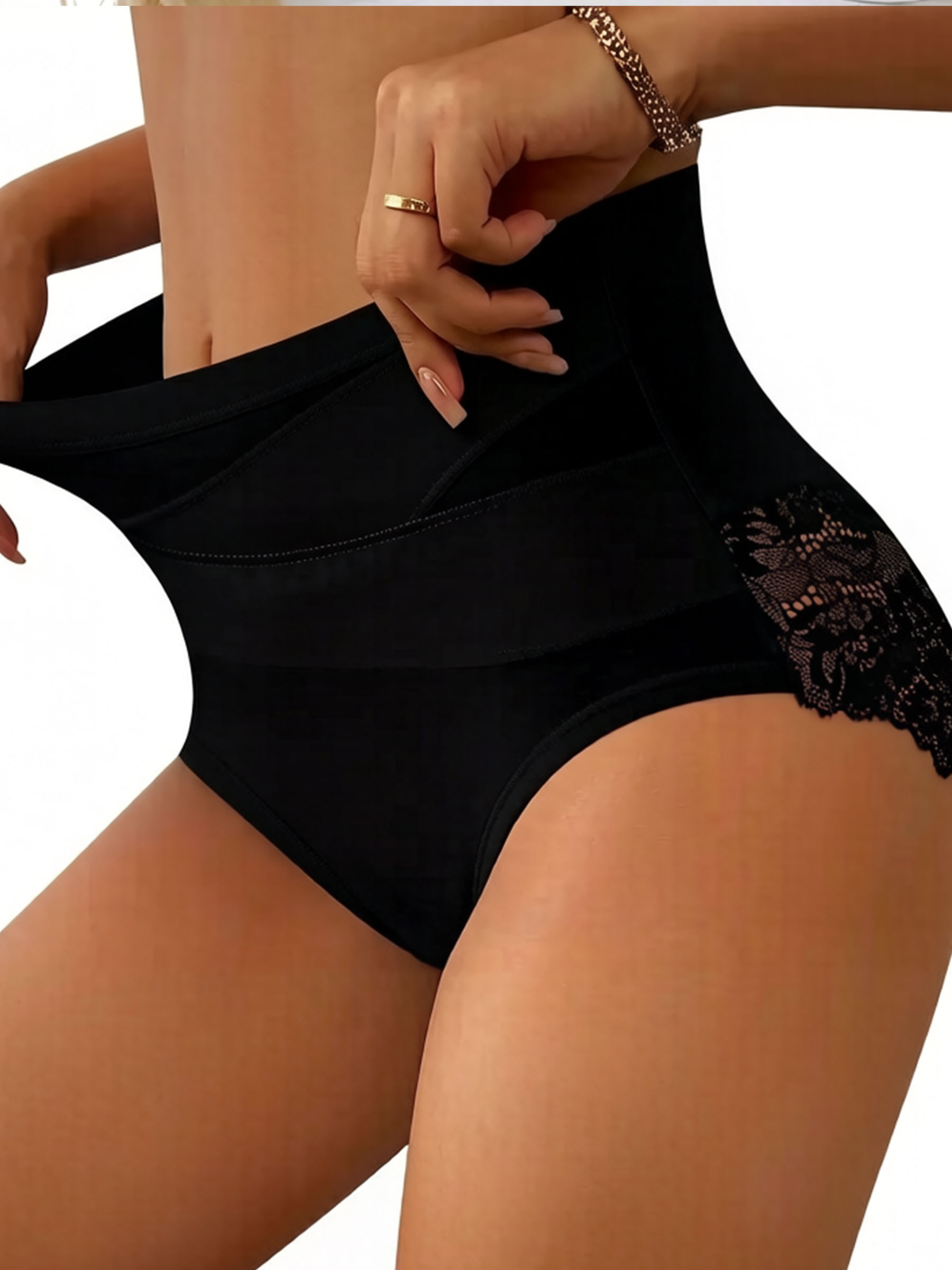 High Waist Cross Design Lace Briefs - Soft Milk Silk Breathable Underwear