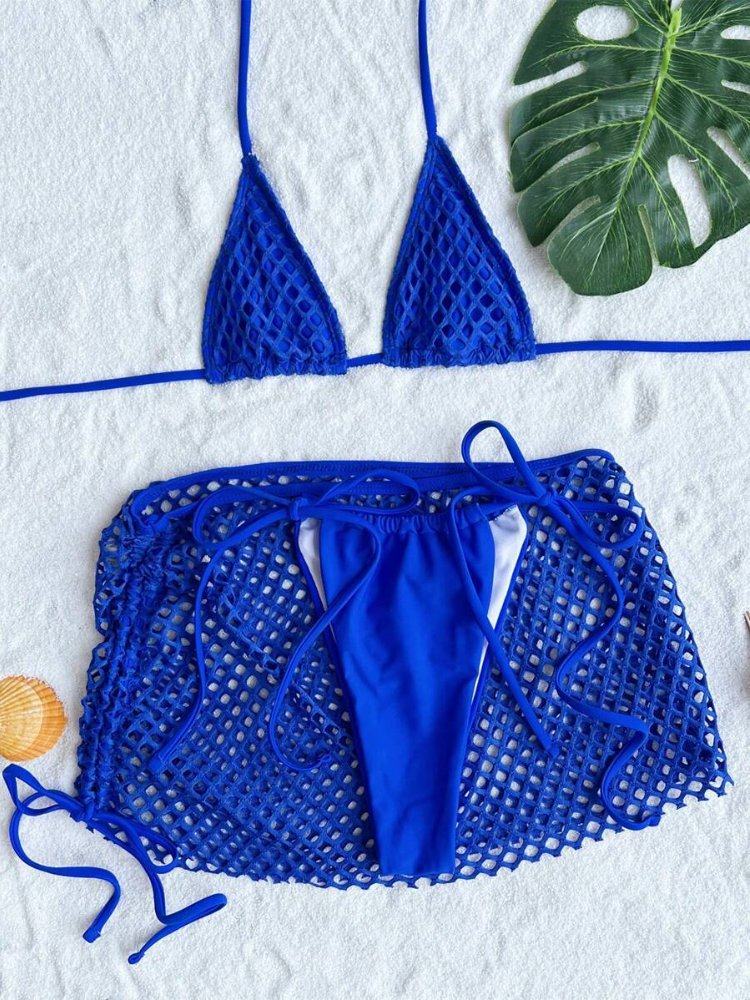 Crochet Mesh Three-Piece Bikini Set