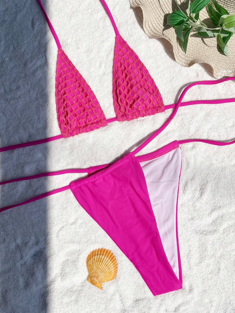 Crochet Mesh Three-Piece Bikini Set