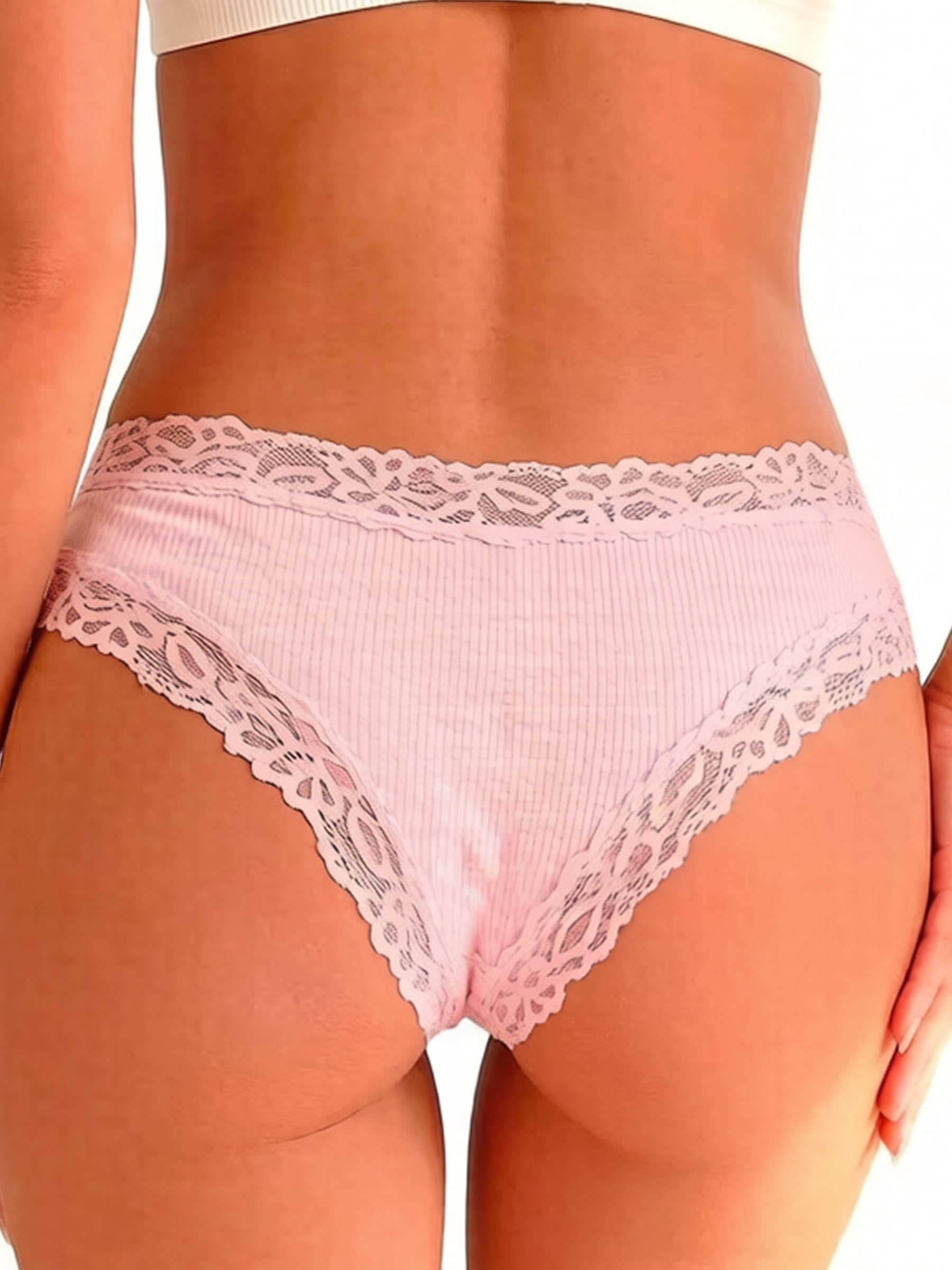 Low Rise Lace Trim Cotton Bikini Panties - Soft Breathable Underwear