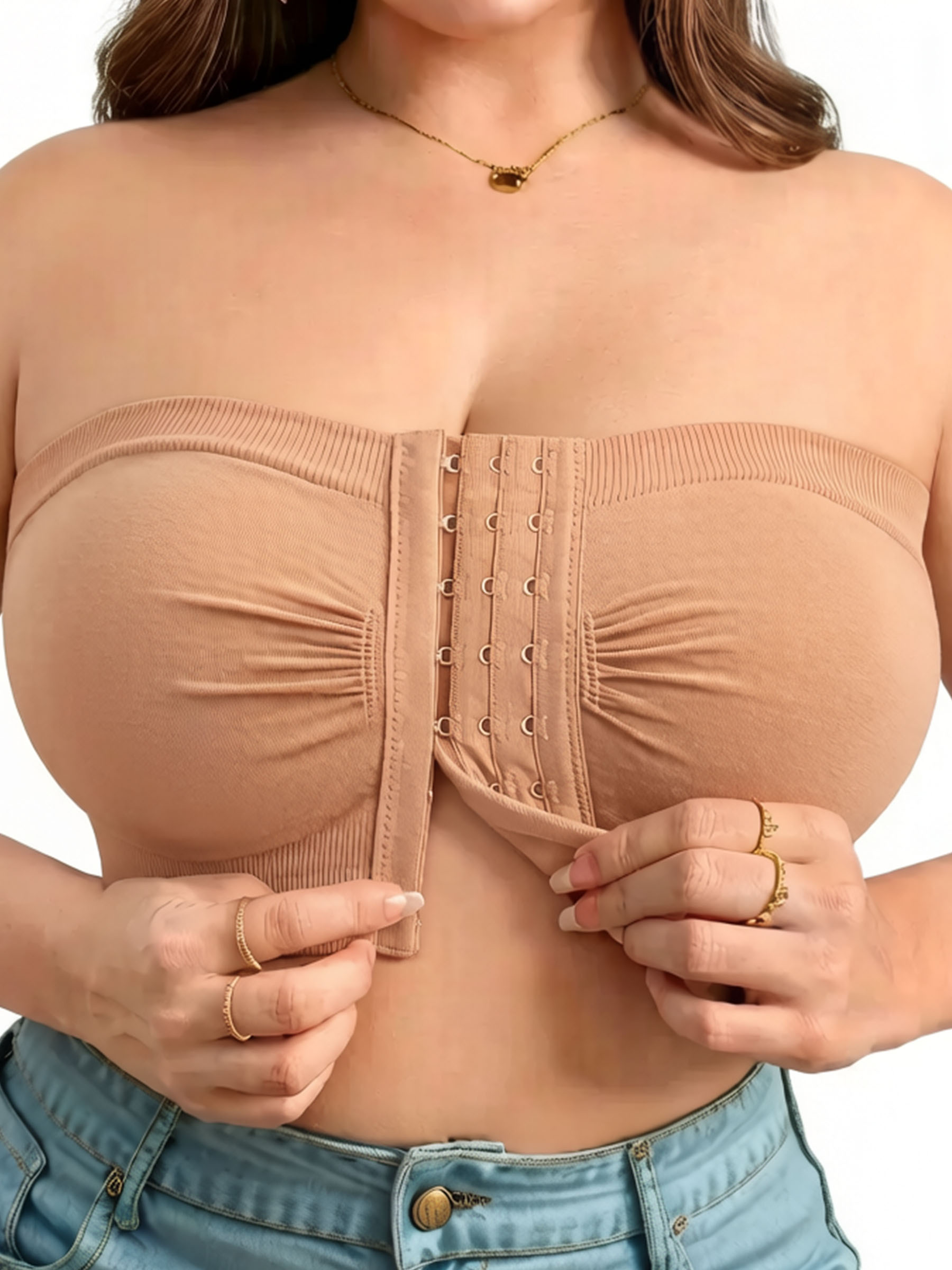Plus Size Wireless Strapless Front Closure Bra