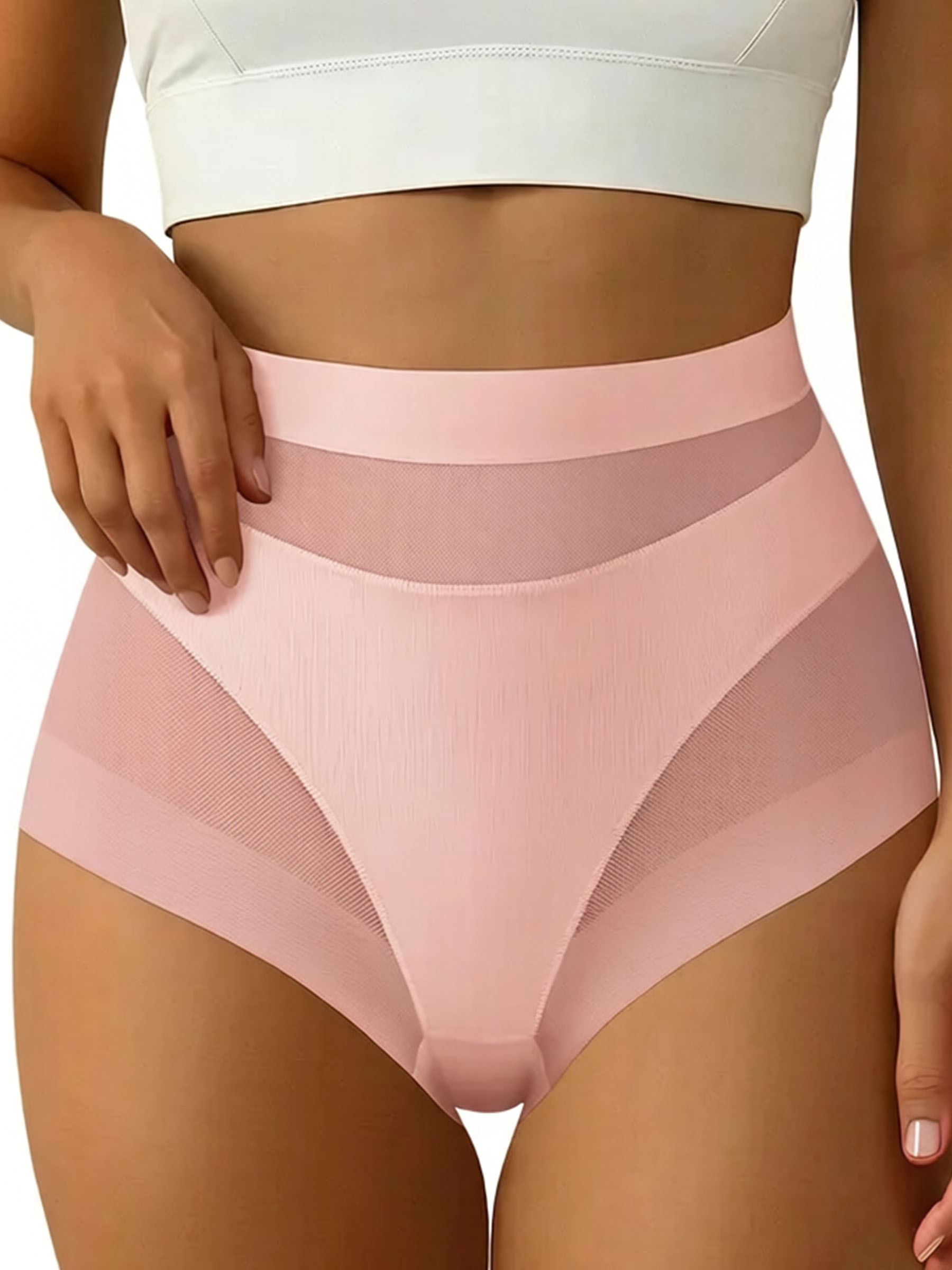 High Waisted Mesh Cheeky Briefs - Breathable No Show Tummy Slimming Underwear