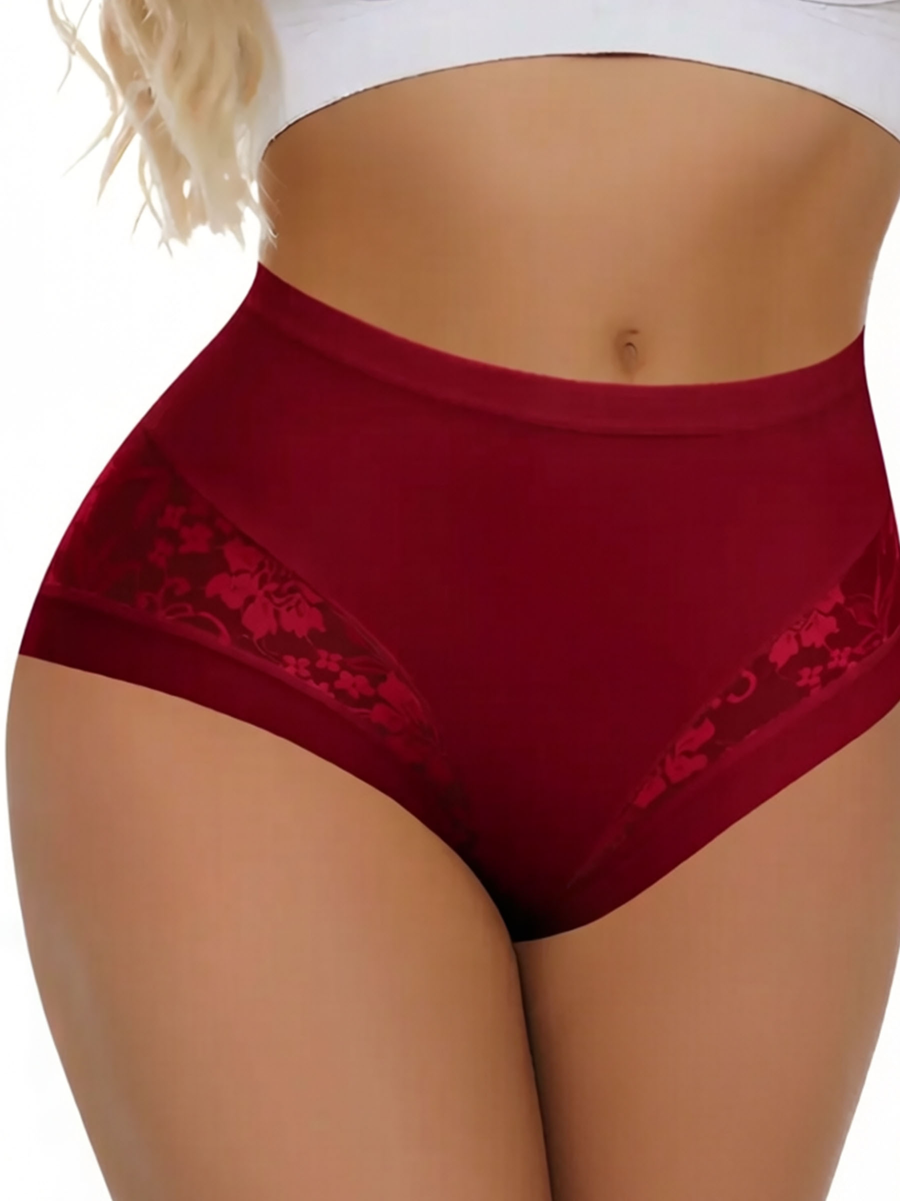 High Waist Cross Design Lace Briefs - Soft Milk Silk Breathable Underwear
