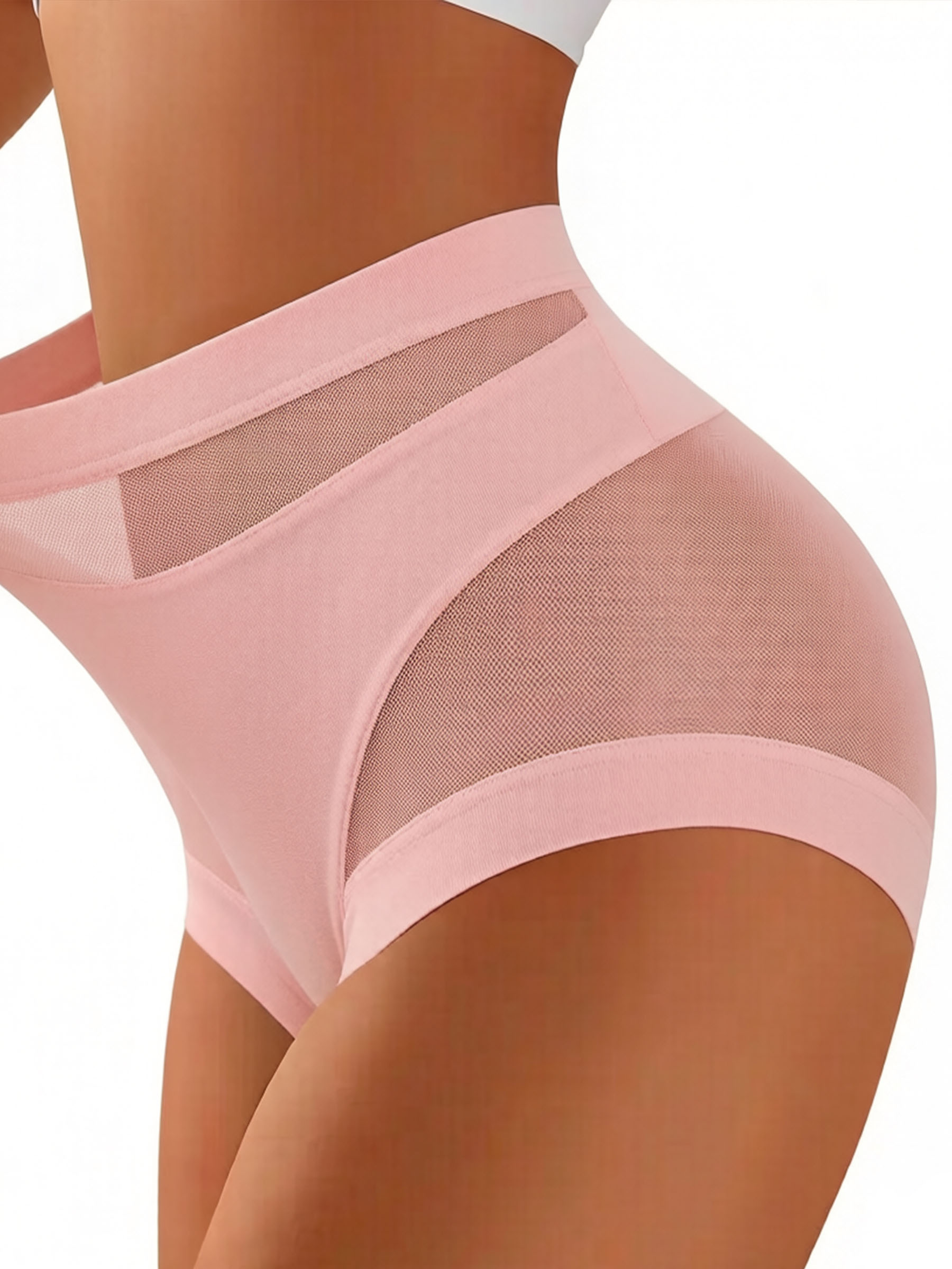 High Waisted Mesh Cheeky Briefs - Breathable No Show Tummy Slimming Underwear
