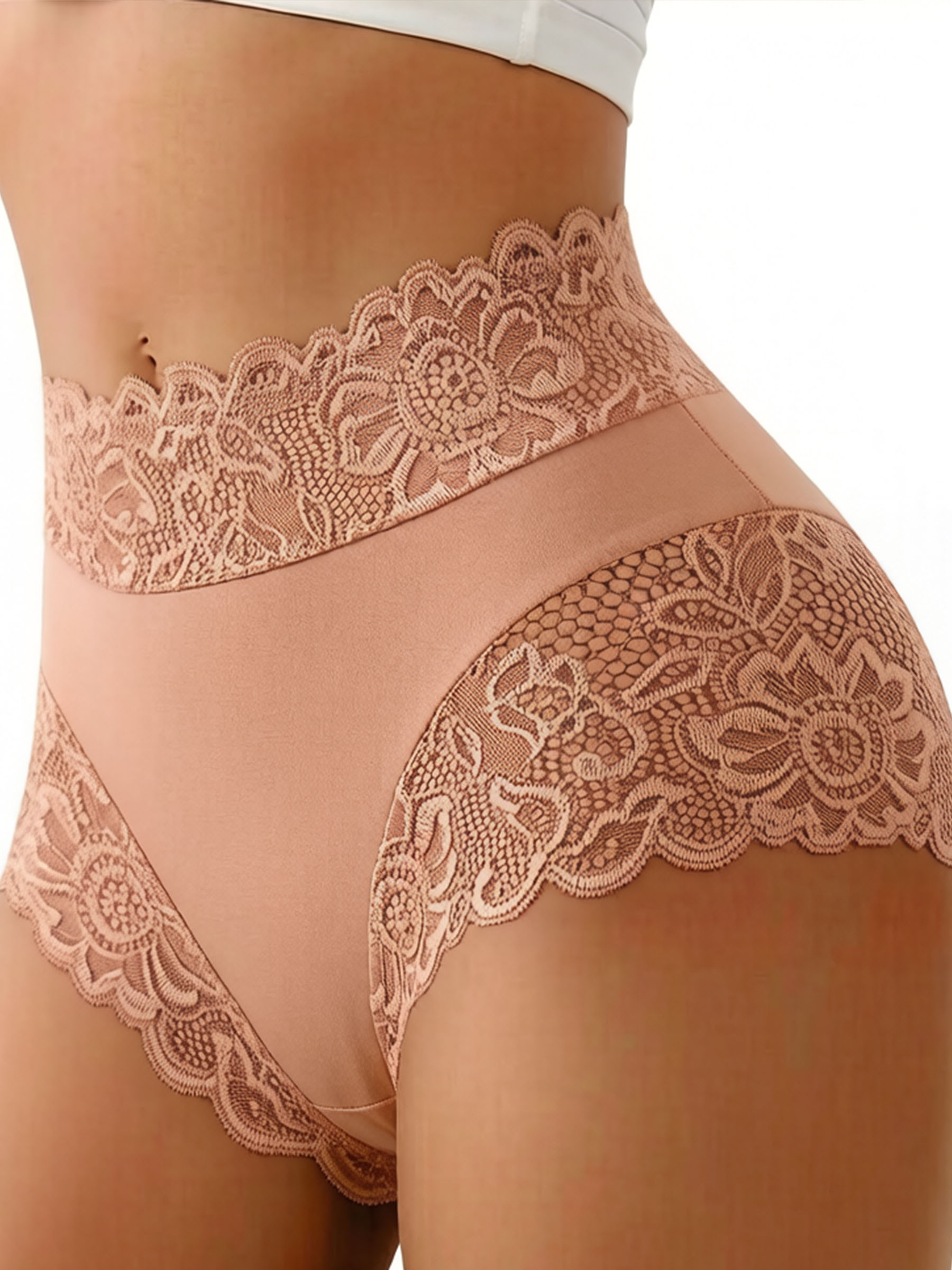 Mid-Waist Lace Trim Silky Briefs - Soft Smooth Breathable Everyday Underwear